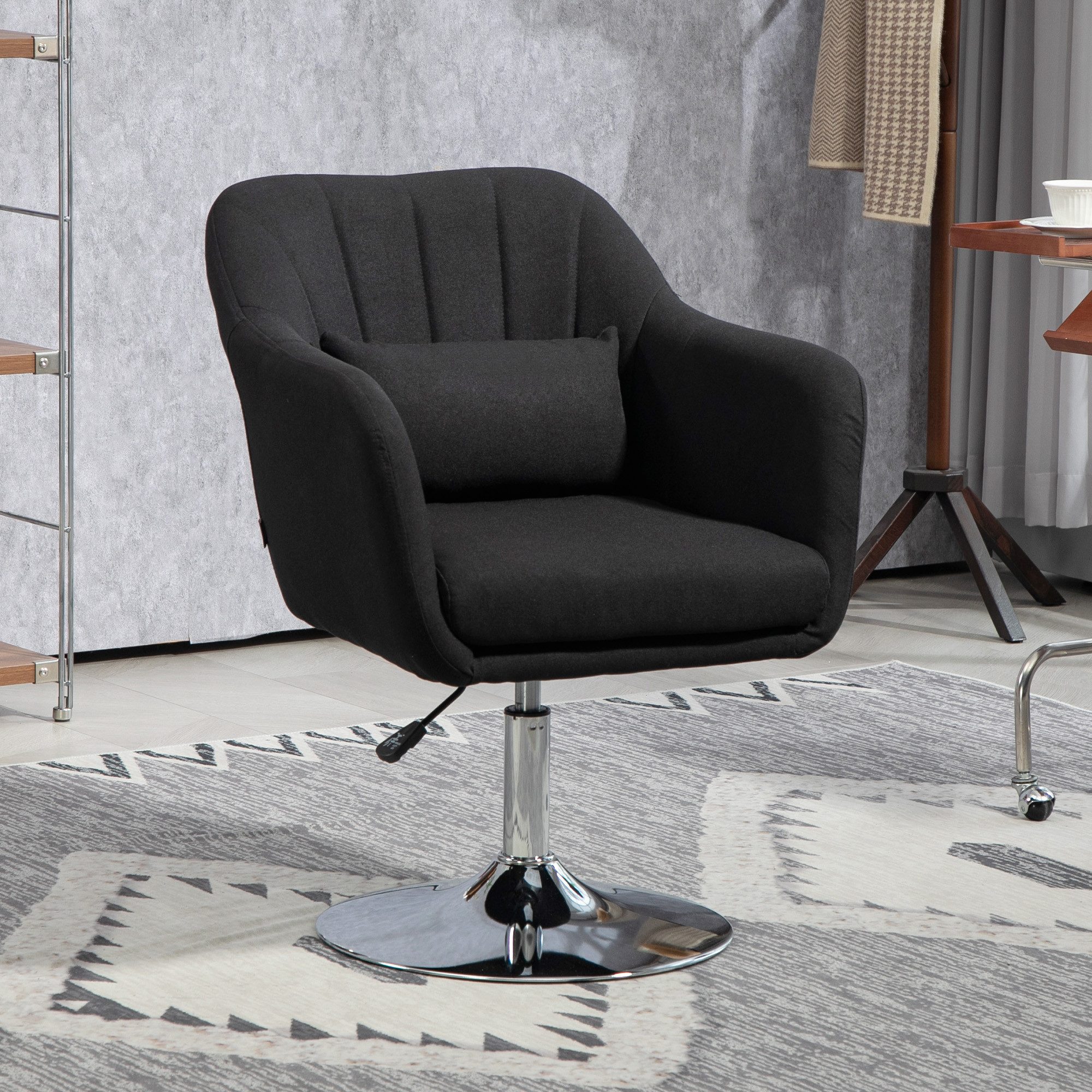 HOMCOM Relaxsessel Loungesessel mit Metallrahmen Lesesessel mit Mikrotuch (gepolstert Drehstuhl, 1-St., höhenverstellbar Loungesessel), für Schlafzimmer, Wohnzimmer, Schwarz