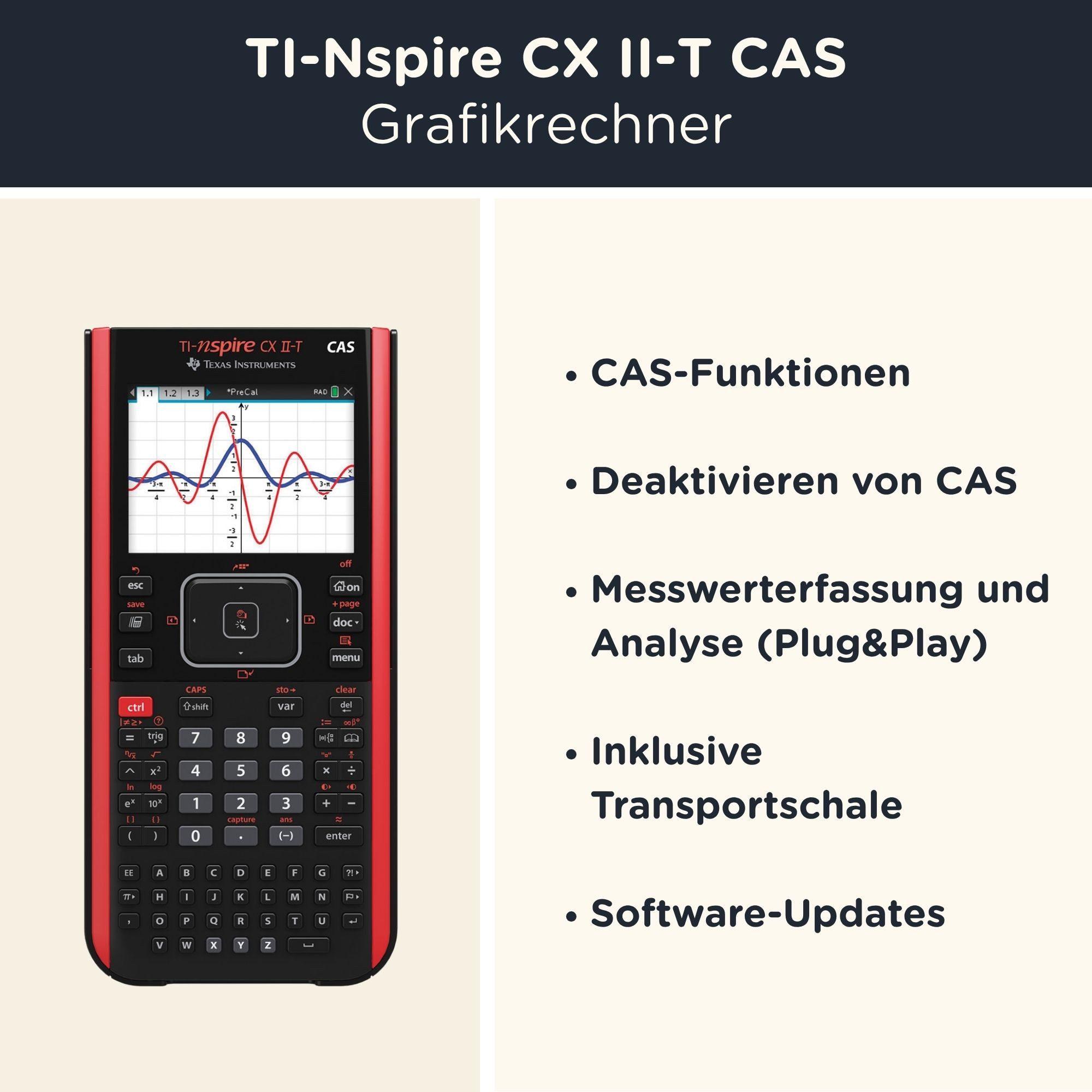 Texas Instruments Taschenrechner TI-Nspire CX II-T CAS inkl. WYNGS Schutztasche Blau