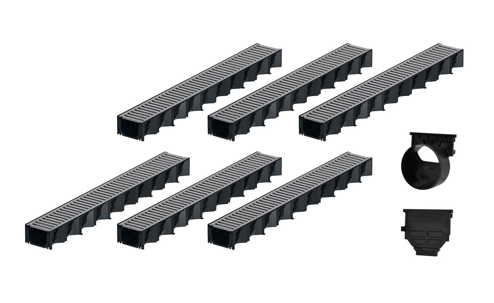 ACO Severin Ahlmann GmbH & Co. KG Entwässerungsrinne 6x1m Hexaline 2.0 Entwässerungsrinne + Stegrost verzinkt + Ablauf, 14-St., horizontaler Ablauf, Rost Stahl verzinkt