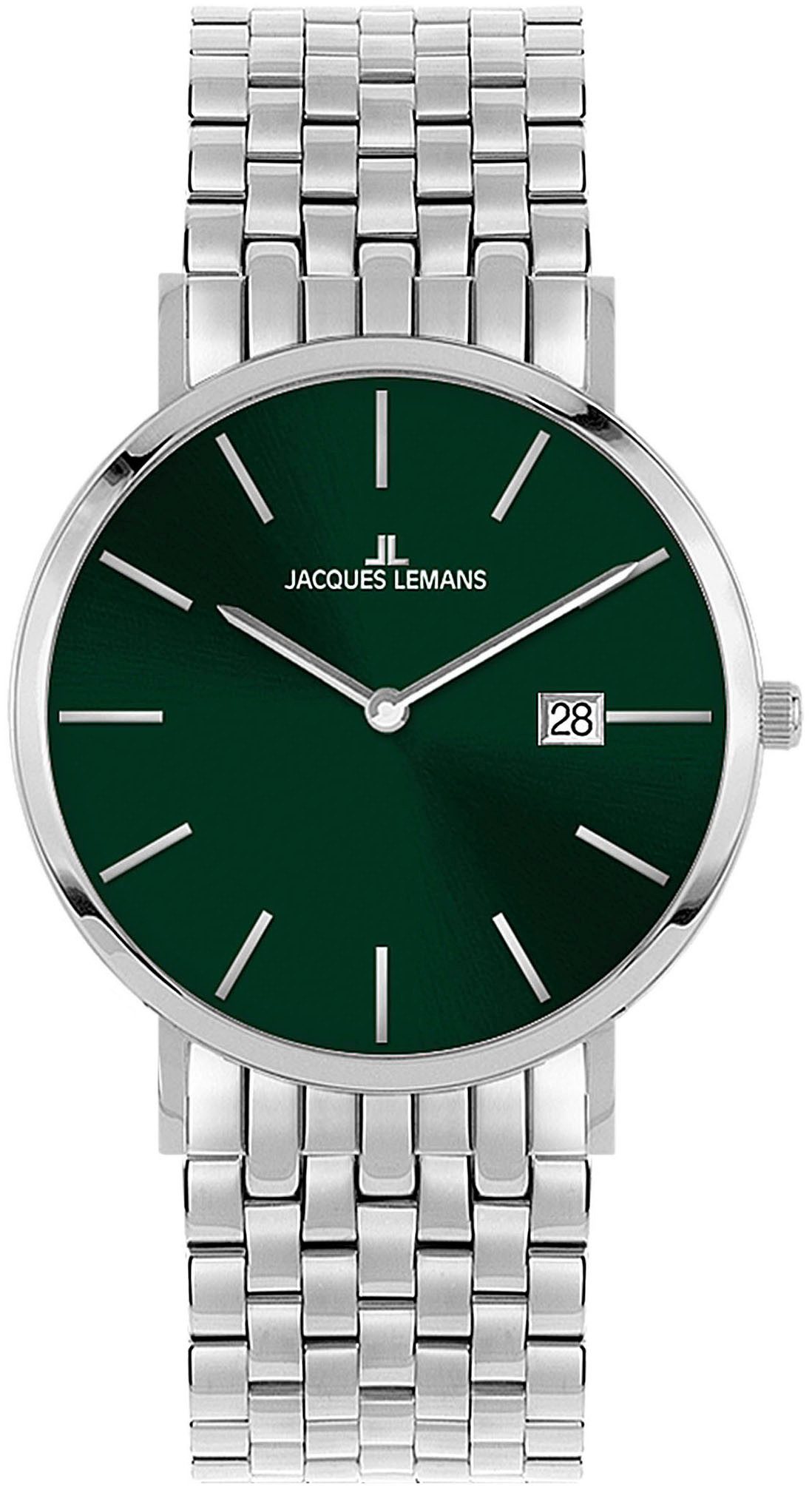 Jacques Lemans Quarzuhr Nizza 1-2171I, Armbanduhr, Damenuhr, Herrenuhr, Datum, Edelstahlarmband