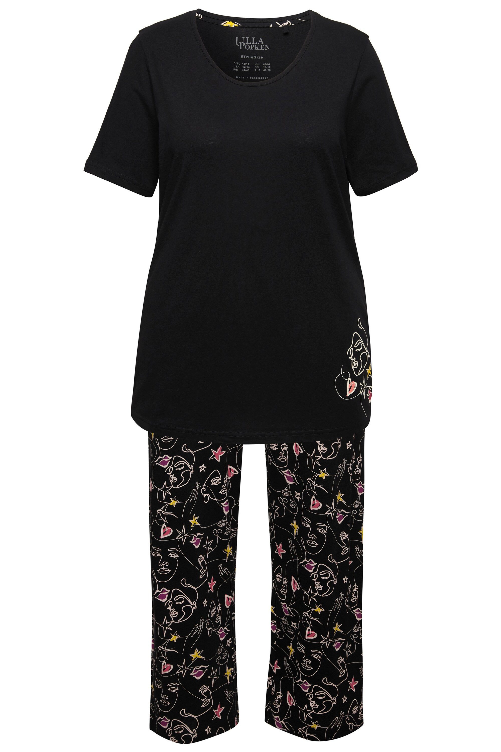 Ulla Popken Pyjama Pyjama Zweiteiler Scribble-Herz Halbarm lange Hose günstig online kaufen