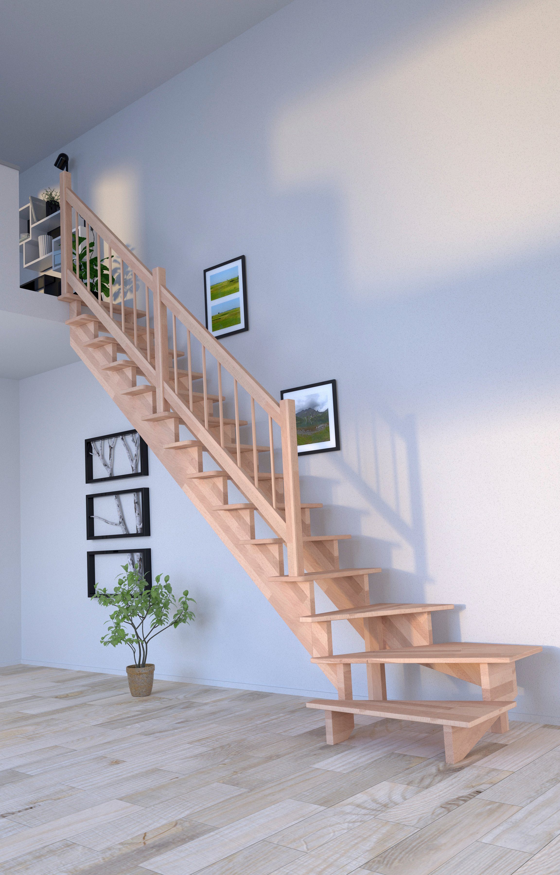 Starwood Systemtreppe Wangenteile Stufen für Lindos, Geschosshöhen bis cm, Holz-Holz Links, 300 Massivholz gewendelt Durchgehende offen, Design Geländer,
