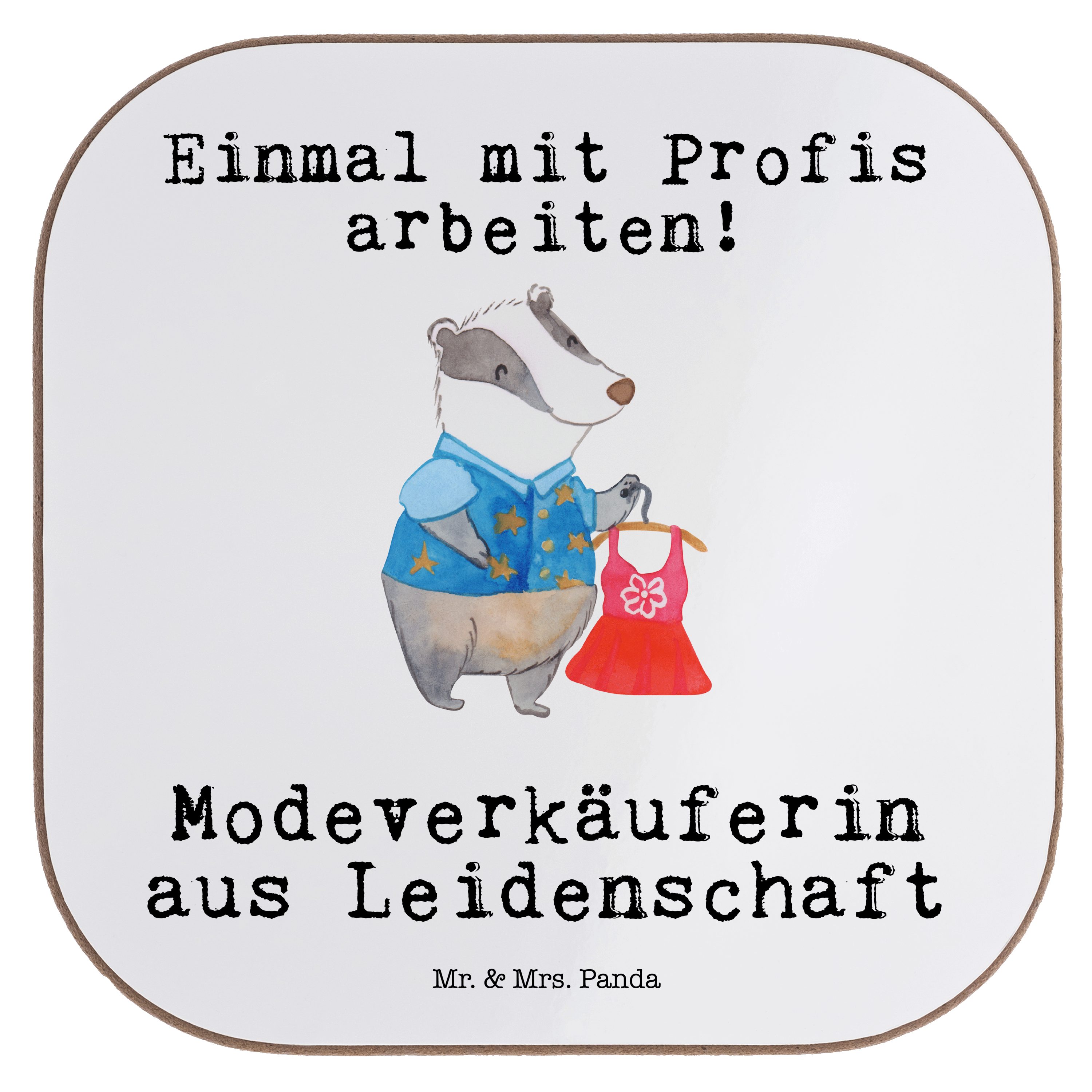 Mr. & Mrs. Panda Getränkeuntersetzer Modeverkäuferin aus Leidenschaft - Weiß - Geschenk, Ausbildung, Unter, 1-tlg.