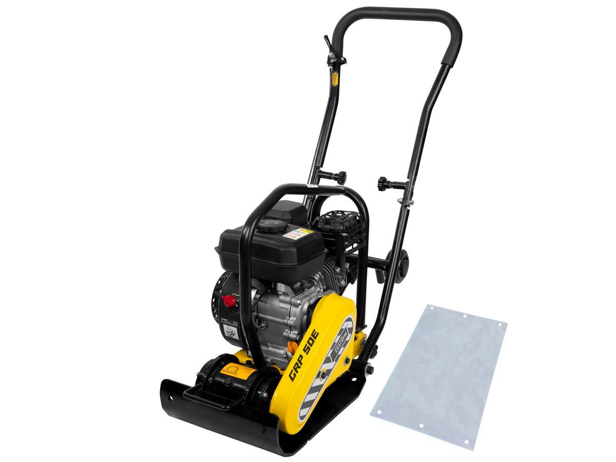 Güde Rüttelplatte GRP 50E, max. 5210 vpm, (LxB) 43x30 cm, 5,5PS, 8,5 kN, Reversierstart, Fahrwerk