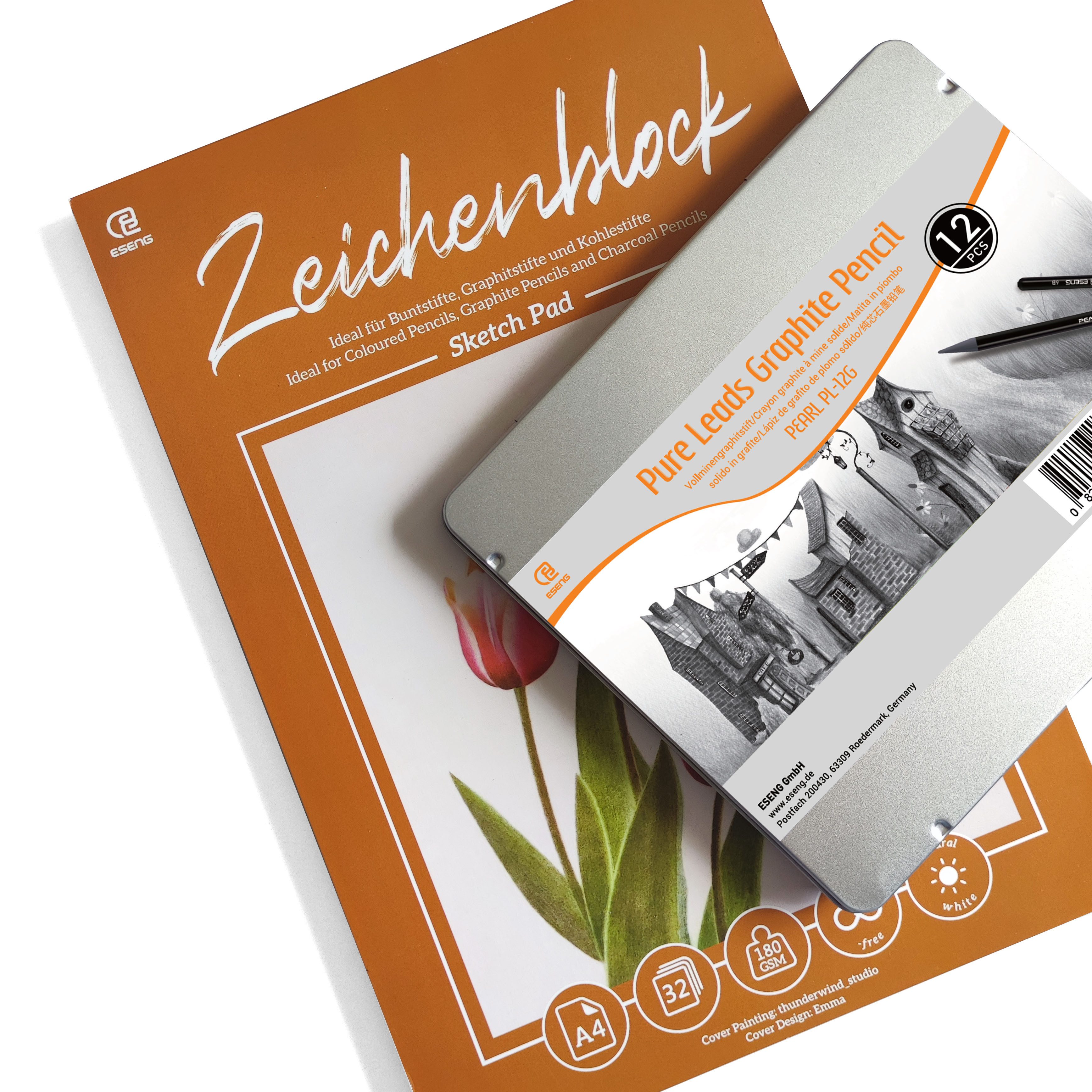 ESENG Bleistift PEARL PL-12G, Graphitstifte mit 12 verschiedenen Härtegraden