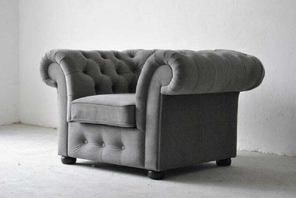 JVmoebel Sofa Grauer Design Europe in Garnitur, Couch Made Stoff 3+1 Sitzer Chesterfield Polster
