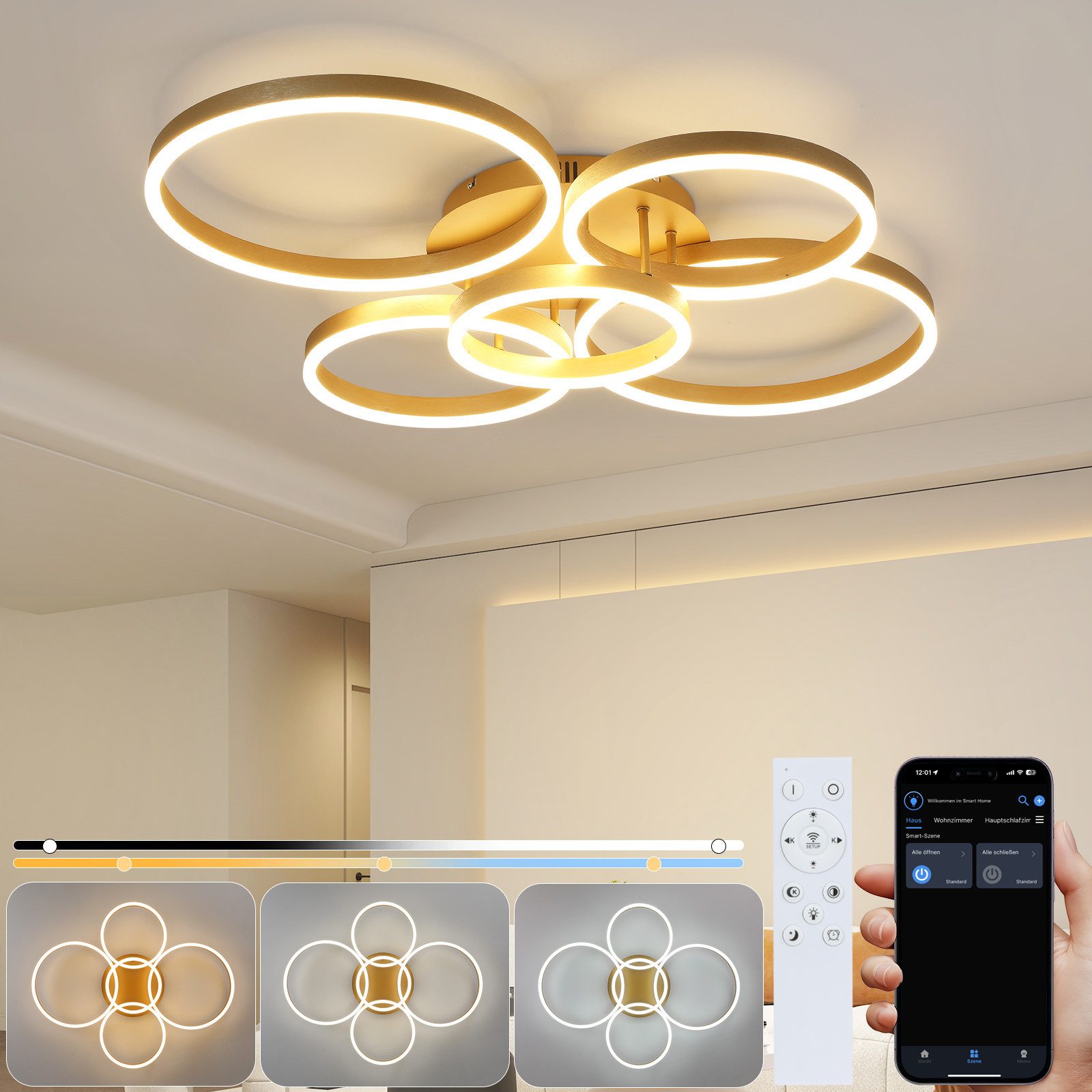 Nettlife LED Deckenleuchte Gold 2 Ring günstig online kaufen