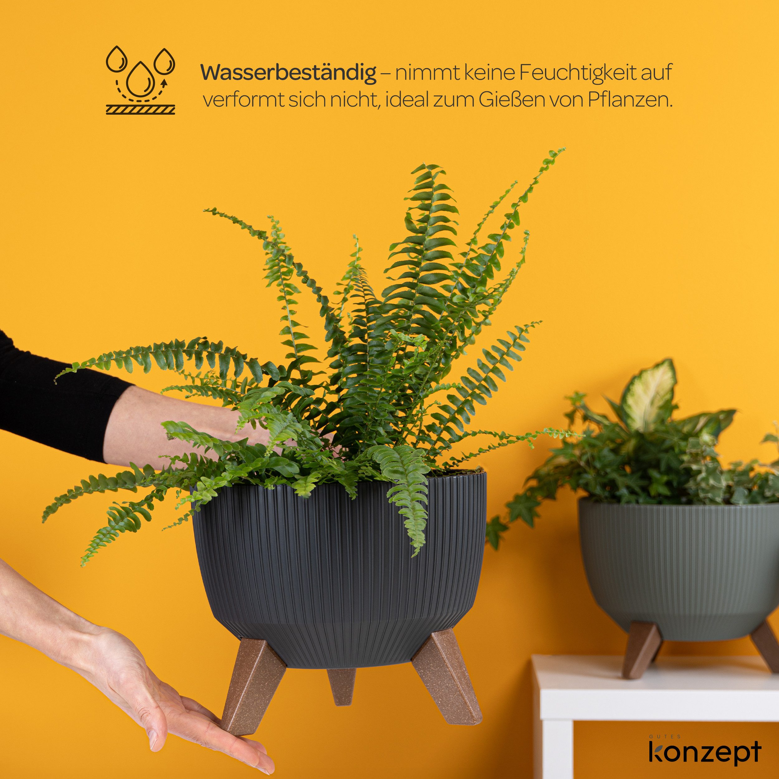 KONZEPT Blumentopf Pflanzschale 24/29cm Blumentopf mit Füßen, mit Wasserabfluss-Einsatz, wetterfest & UV-beständig, Übertopf für Innen & Außen – Bild 4 von 5