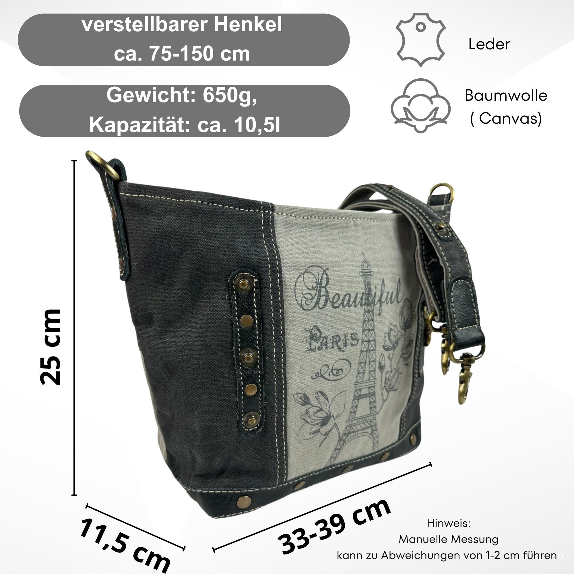 Sunsa Umhängetasche Canvas Damentasche graue Vintage Crossbody Tasche, Pari günstig online kaufen