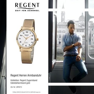Regent Quarzuhr Regent Herren-Armbanduhr gold Analog F-873, (Analoguhr), Herren Armbanduhr rund, mittel (ca. 36mm), Edelstahl, goldarmband