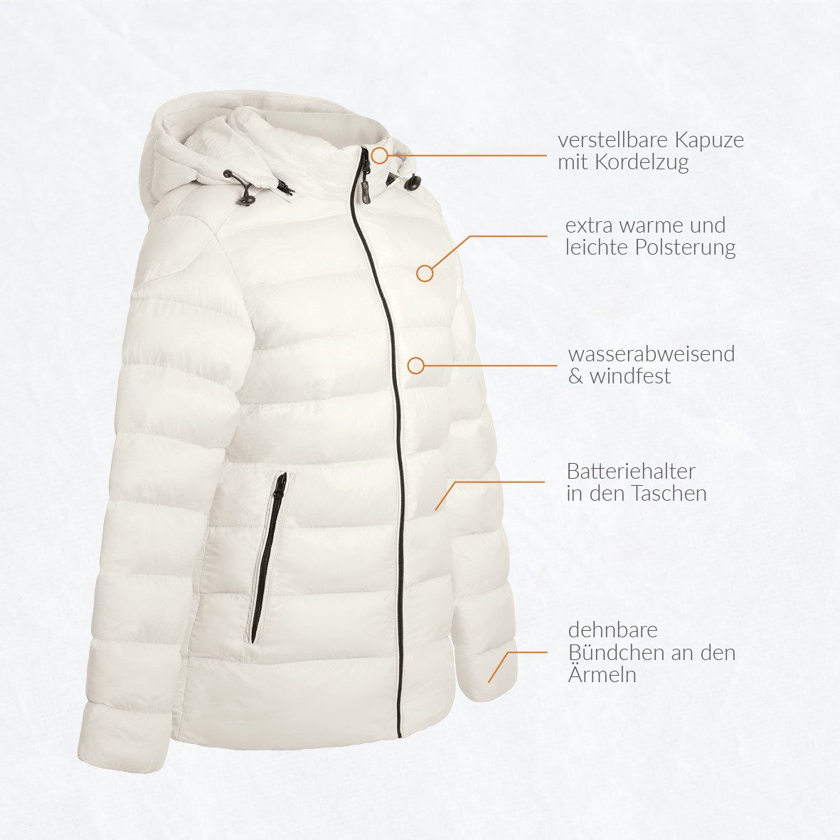 30seven Steppjacke beheizte Steppjacke Slim Fit mit verstellbarer Kapuze - Taupe 5V Set inkl. 2 Powerbanks & Ladegerät