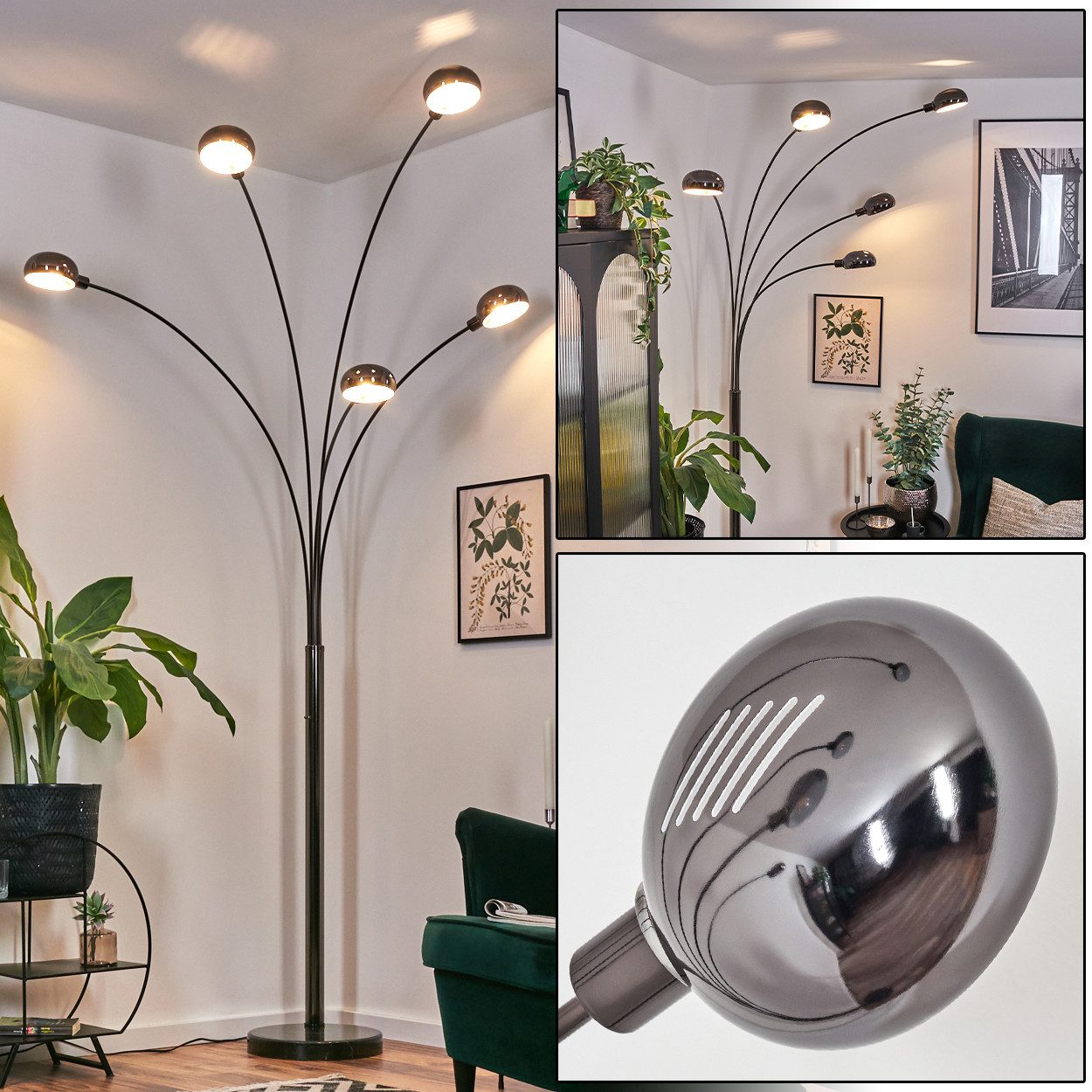 Stehlampe Stehlampe Metall in Schwarz/Chrom-/Rauch/Weiß im Retro/Vintage-Design
