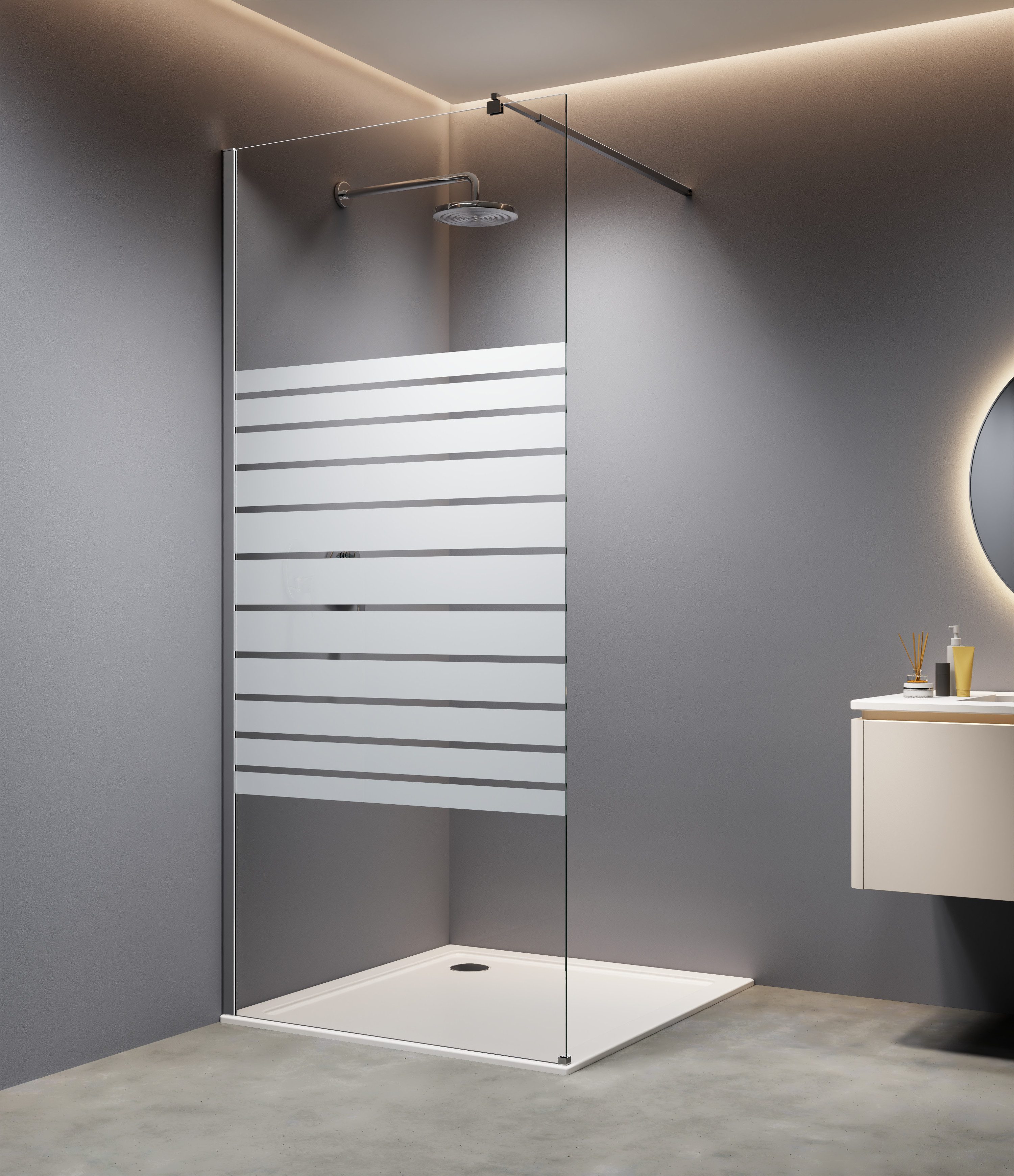 welltime Walk-in-Dusche Tropea Banda, Einscheibensicherheitsglas, 8mm Starke Scheibe mit Streifendekor