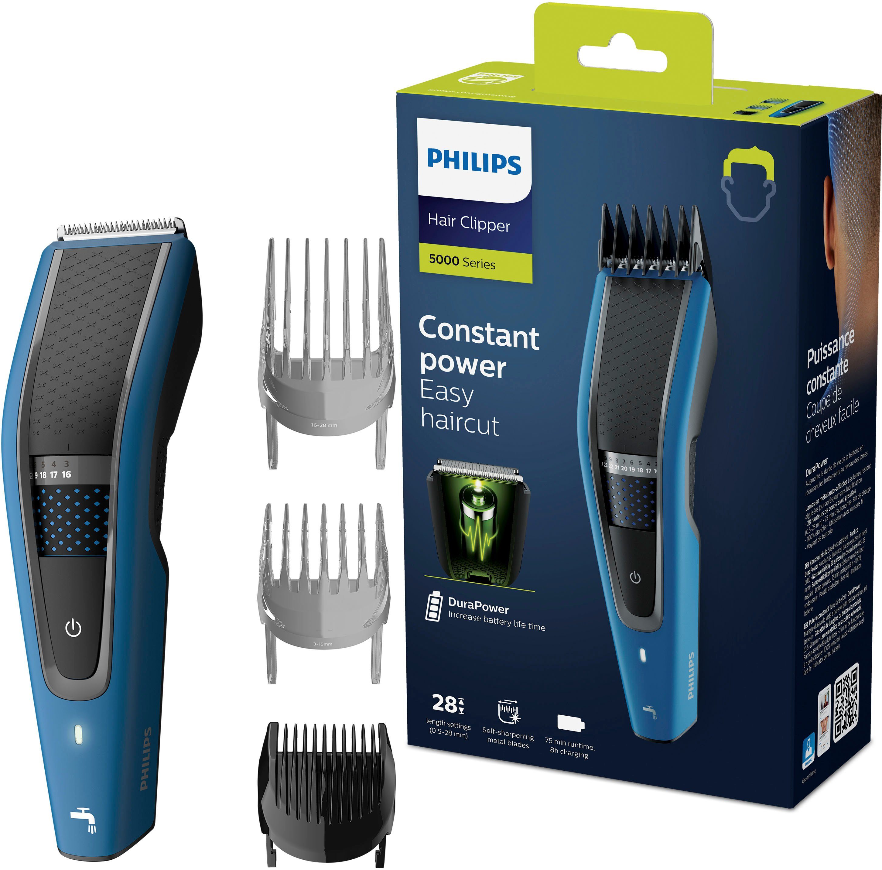 Trim-n-Flow Längeneinstellungen, 28 PRO: abgeschnittene Pro, Trim-n-Flow Verstopfen des Series Kamms Kein durch Haarschneider 5000 Haare HC5612/15, Philips