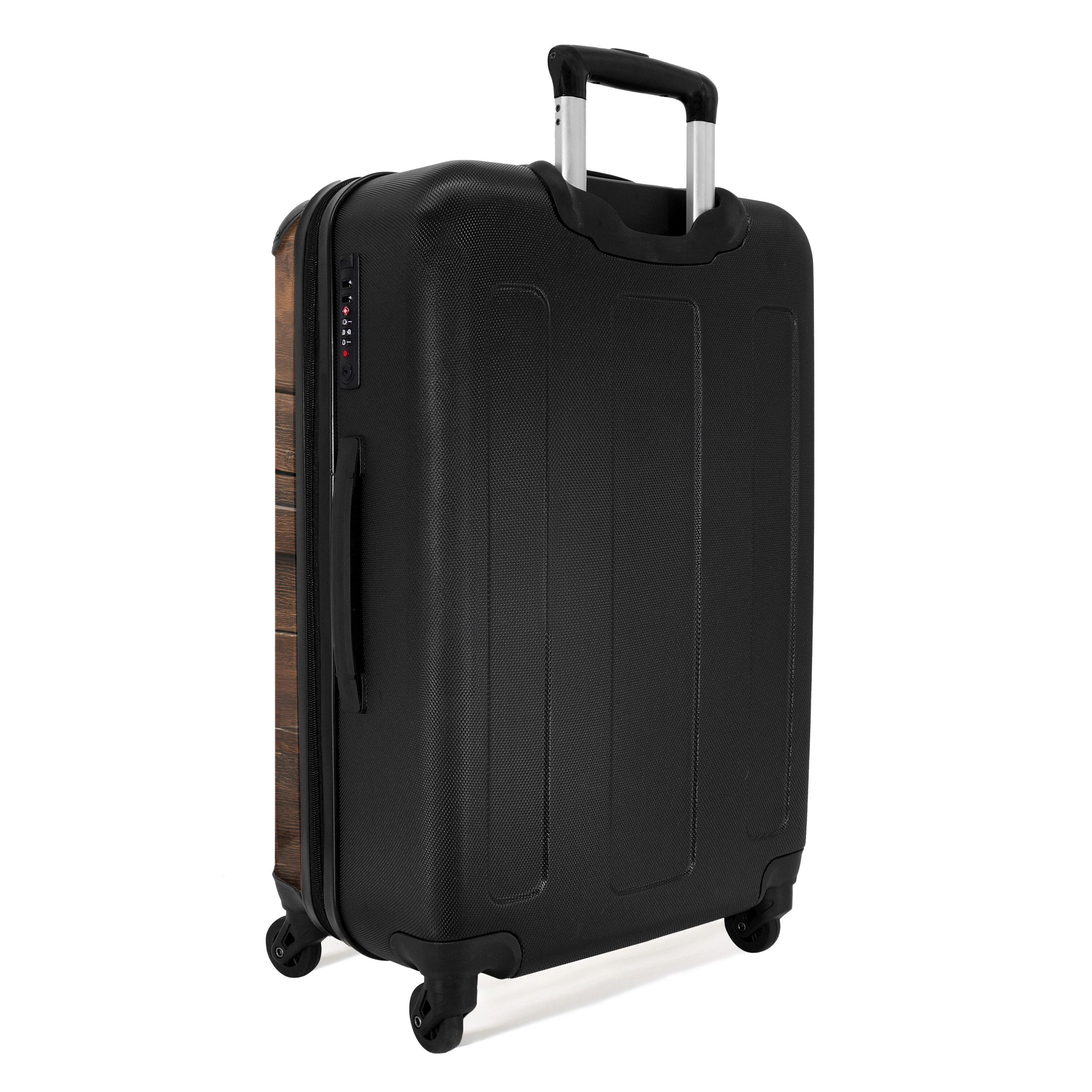 NoBoringSuitcases.com© Hartschalen-Trolley mit leuchtende Räder - Verschlossene Holzkiste mit Metallbändern 67 cm, 4 Rollen, Koffer Mittelgroß für 20kg, Suitcase für Erwachsene, Reisekoffer