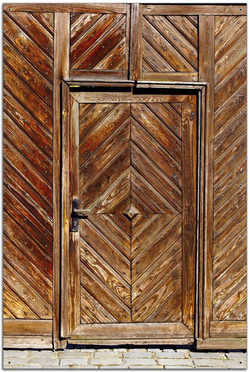 Wallario Sichtschutzzaunmatten Alte Holztür mit diagonalem Muster