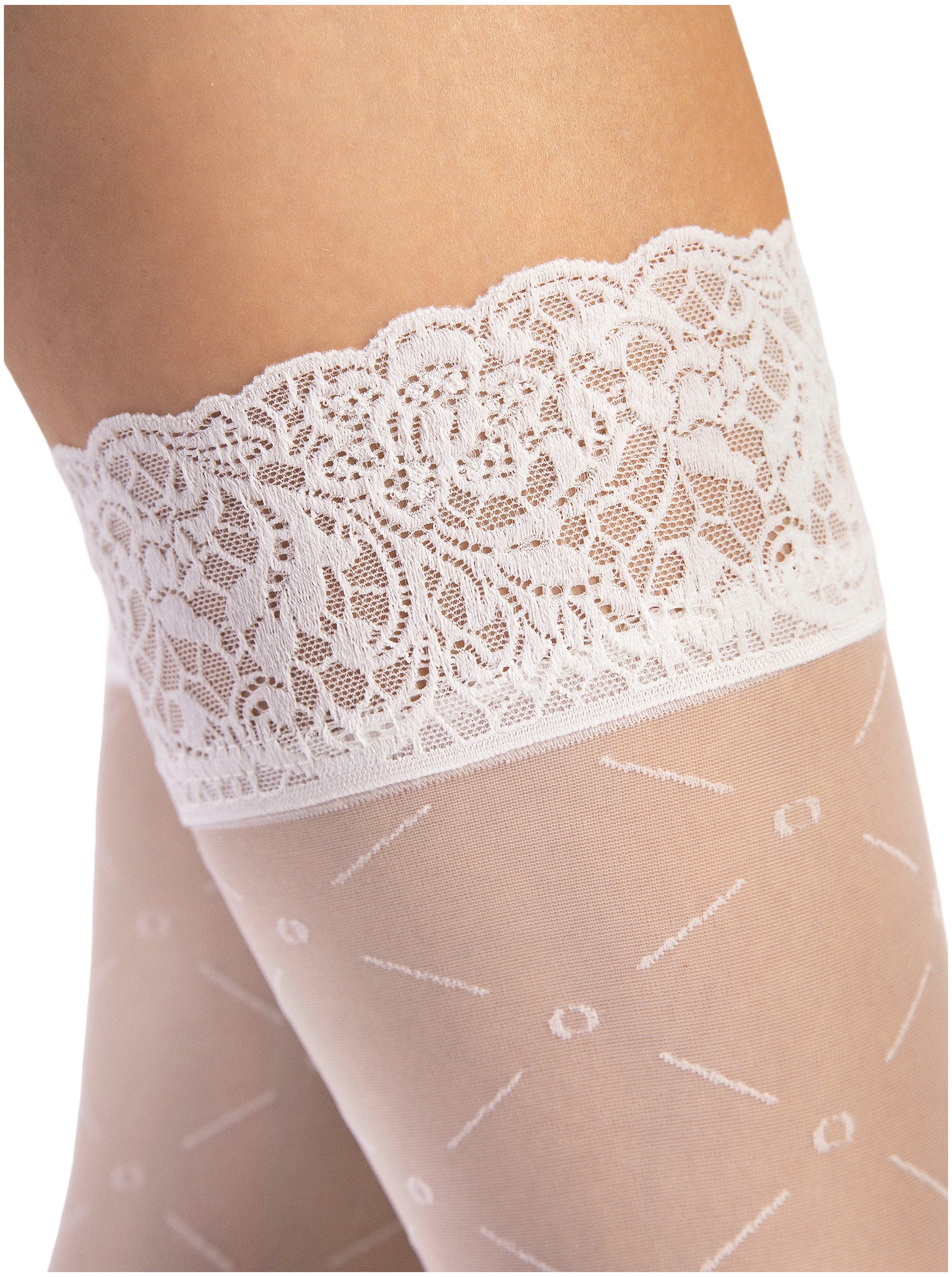 Fiore Halterlose Гольфы Sensual (Packung, 1 Paar) 20DEN mit Blumen-Spitze am Bund und grafischem Gittermotiv