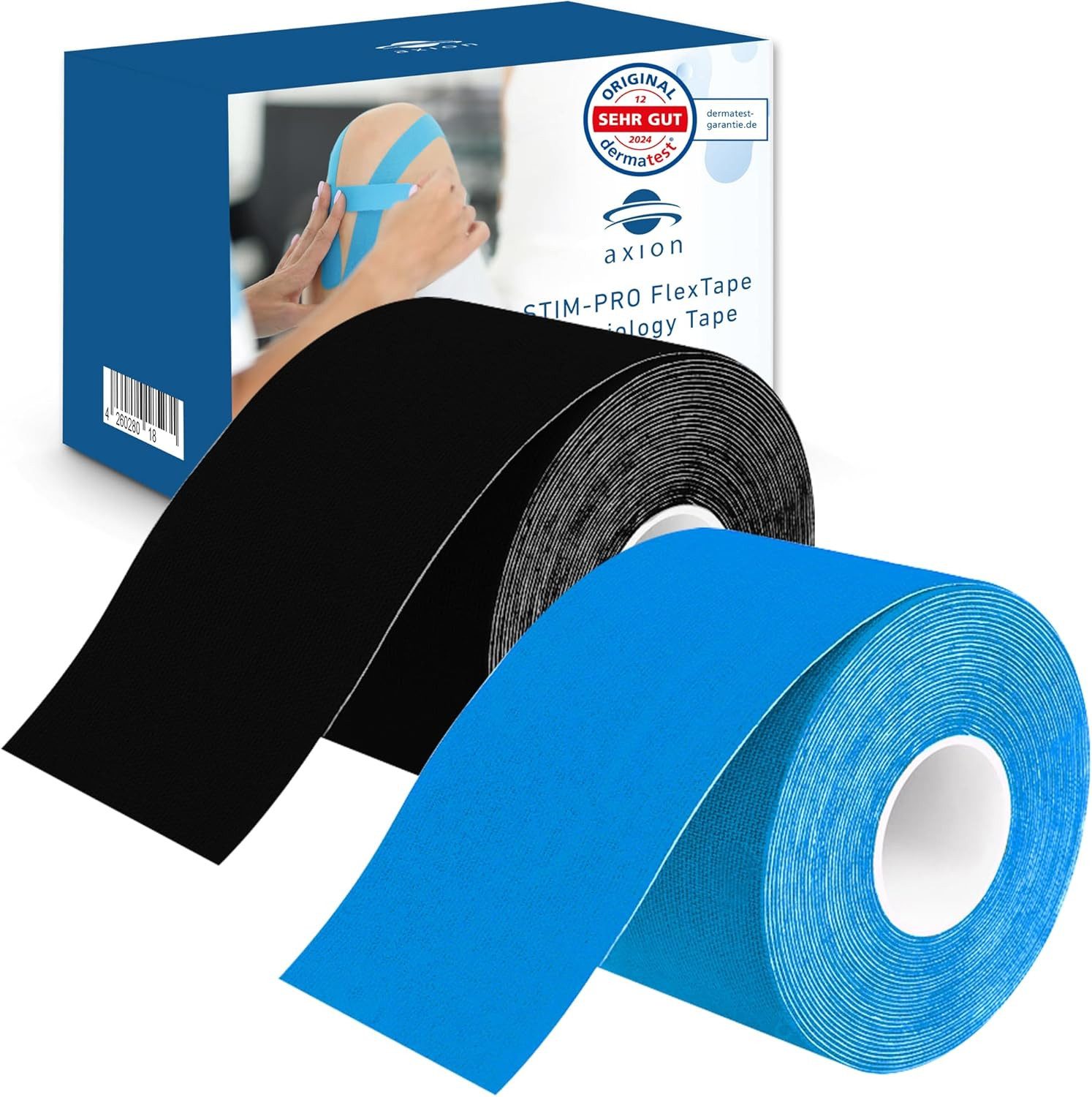 Axion Kinesiologie-Tape Wasserfestes Kinesio-Tape in schwarz & blau, 2 Rollen (2-St) MEDIZINPRODUKT, Sporttape