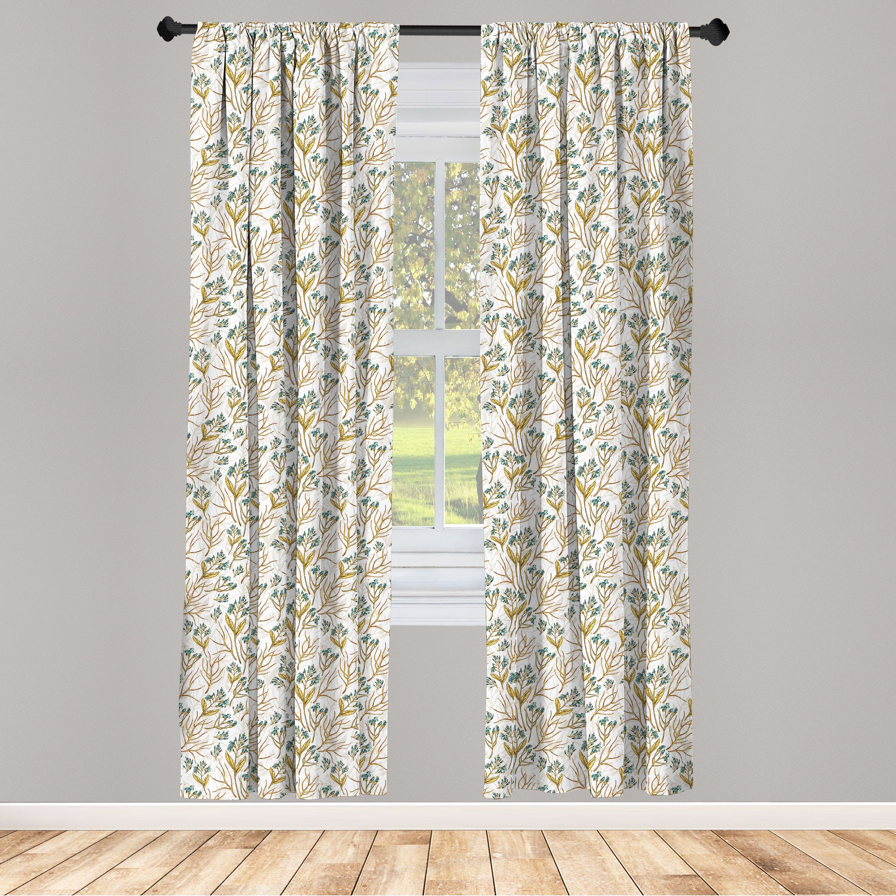 Gardine Vorhang für Wohnzimmer Schlafzimmer Dekor, Abakuhaus, Microfaser, Garten Wiese Blüten-Blätter-Muster