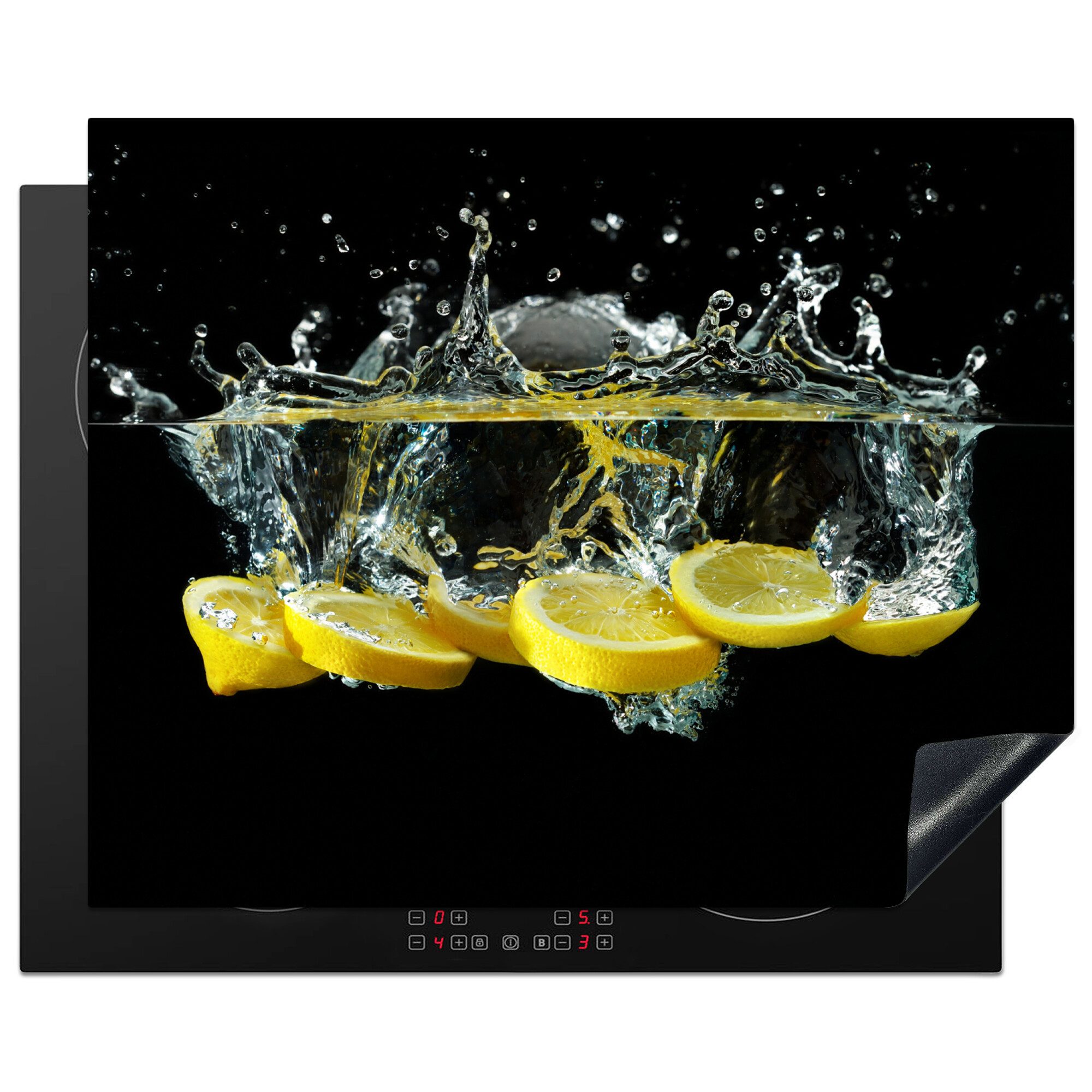 MuchoWow Herd-Abdeckplatte Zitrone - Frucht - Gelb - Stilleben - Wasser, Vinyl, (1 tlg), Abdeckung Induktionskochfeld Schutzmatte, Küche Deko, 65x52 cm