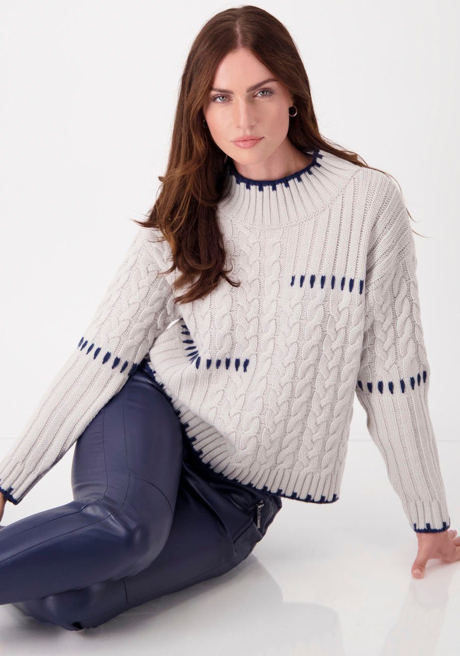 Rundhalspullover Pullover mit und Rippstruktur Zopfmuster Strukturmix Monari