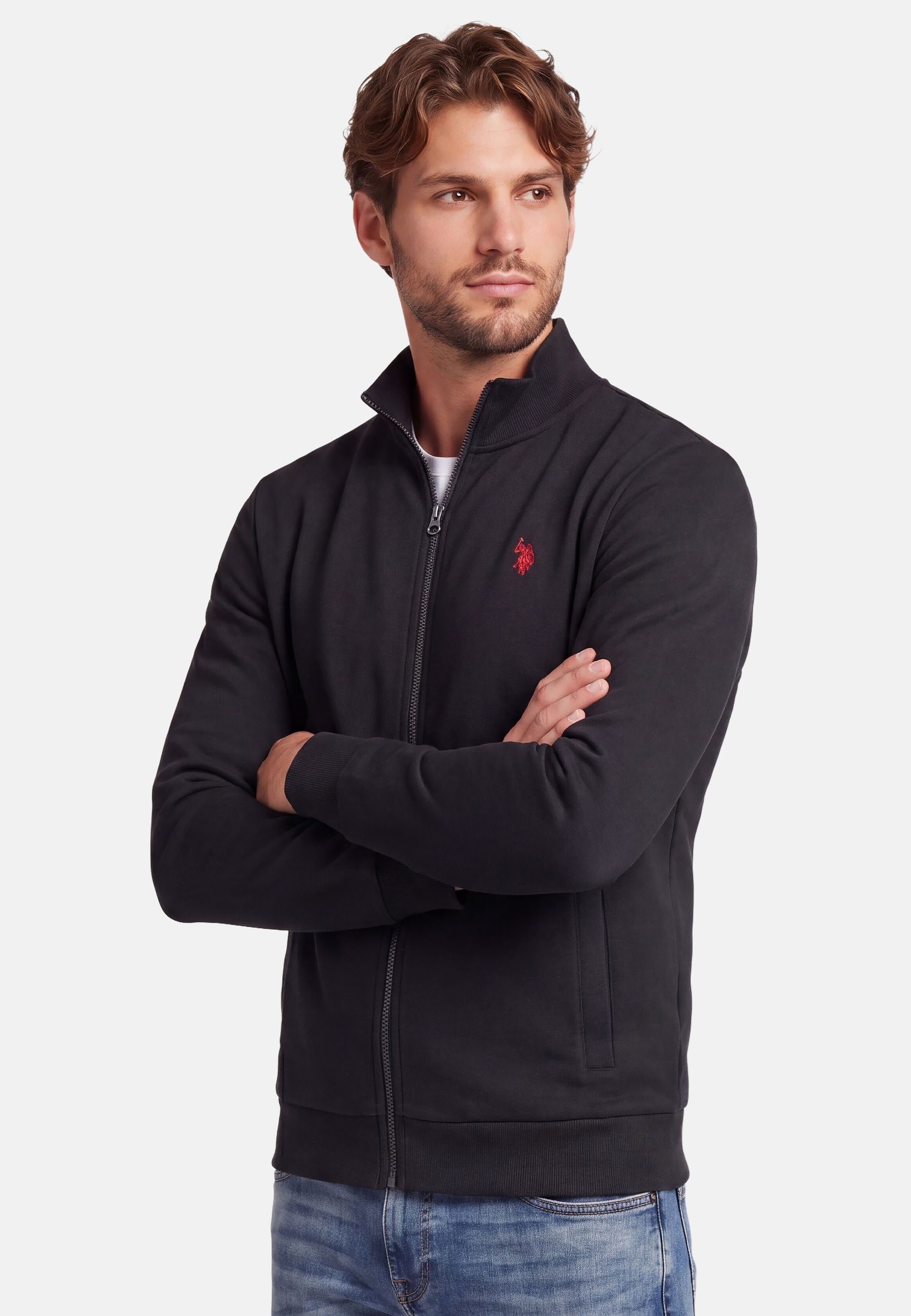 U.S. Polo Assn. Sweatjacke USTheoo – Herren Zip-Jacke mit Stehkragen und Logo-Stickerei Baumwoll-Polyester-Mix, weich, formstabil und mit Eingrifftaschen