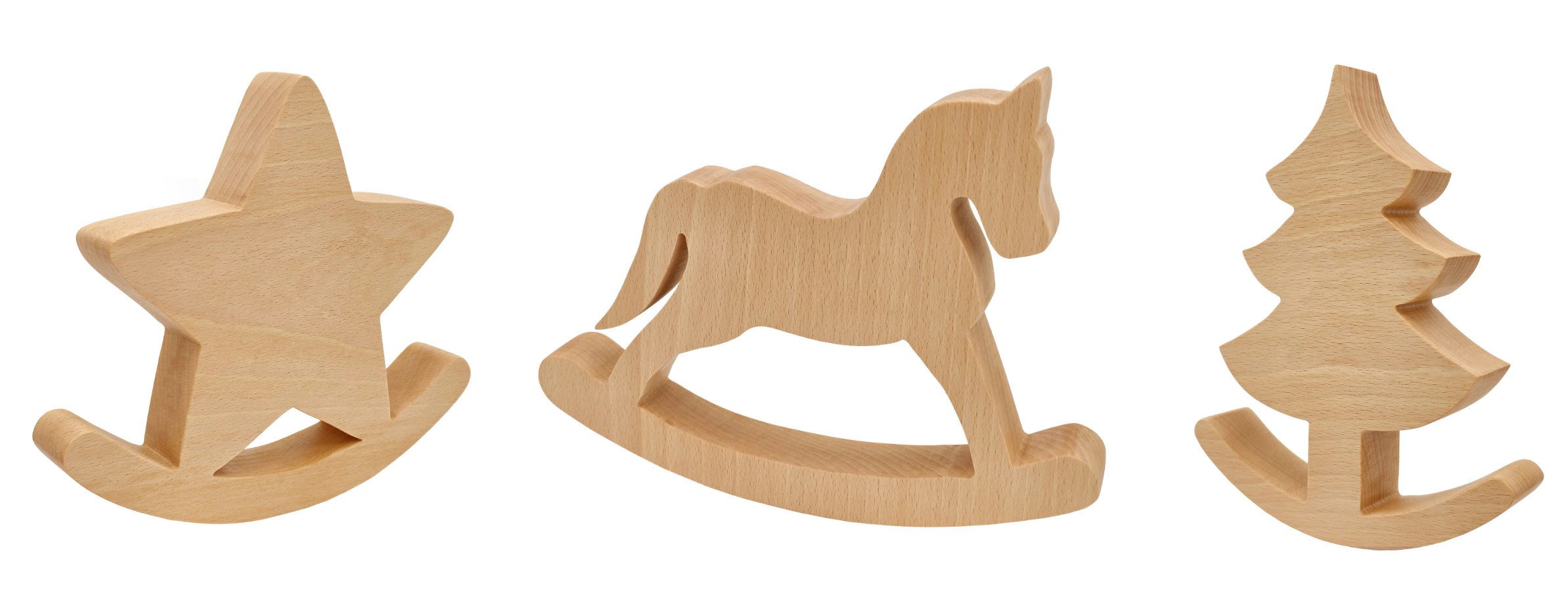 ERST-HOLZ Dekoobjekt Schaukel-Pferd Stern Baum oder 3er-Set Tischdeko Buche Geölt