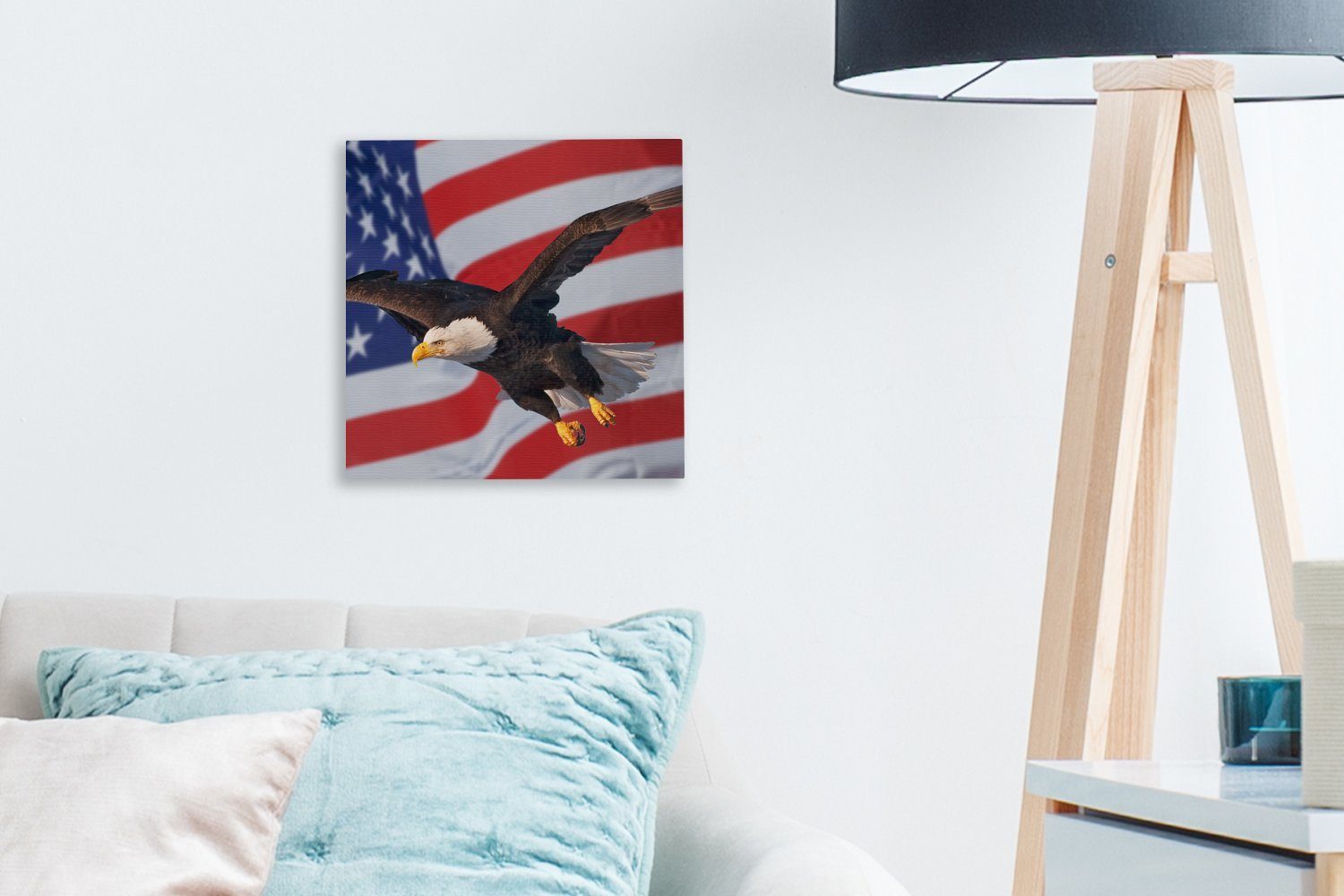 Schlafzimmer OneMillionCanvasses® der Wohnzimmer amerikanischen Bilder (1 Leinwand Weißkopfseeadler Leinwandbild für vor St), Flagge, Amerikanischer