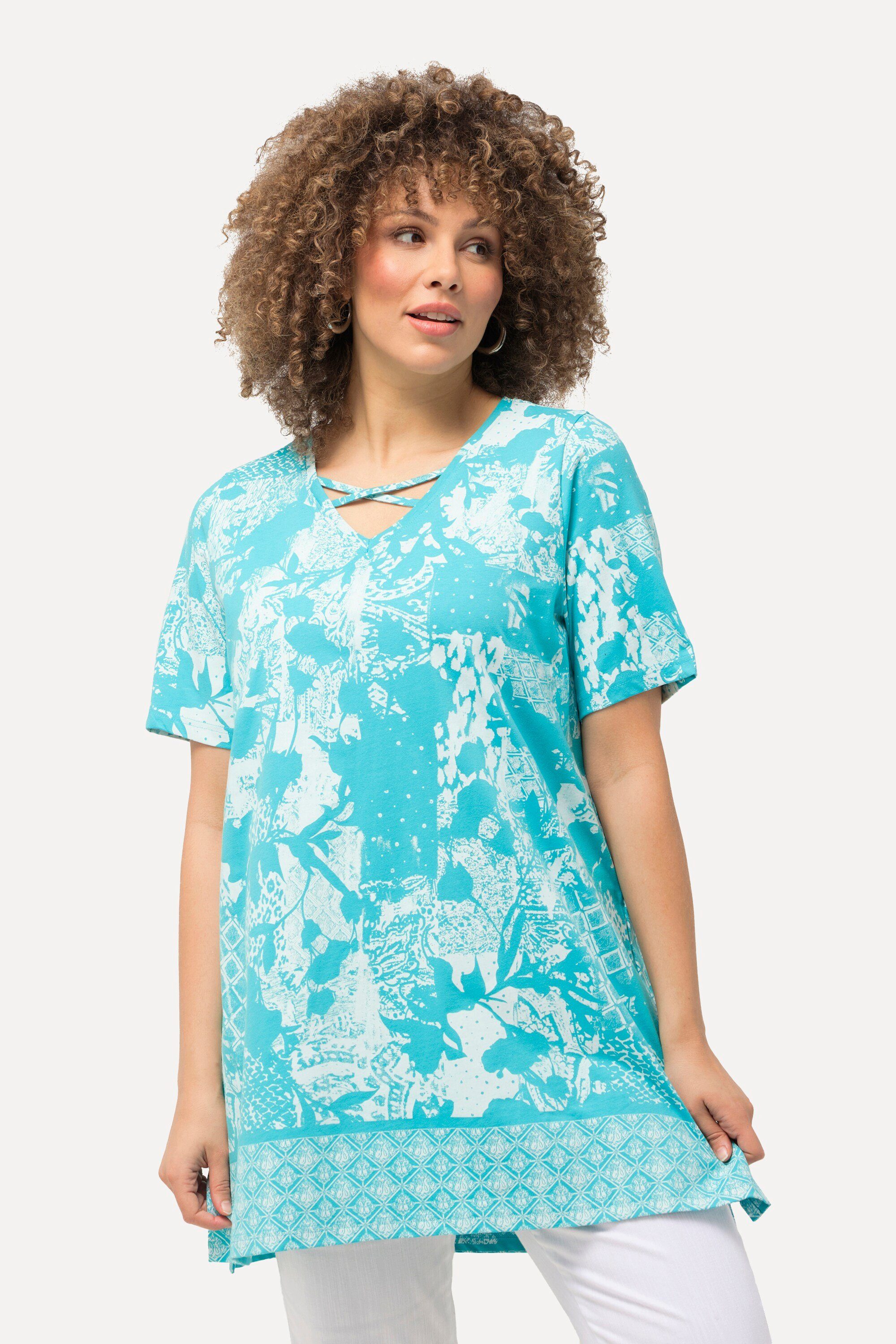 Ulla Popken Longshirt T-Shirt Patchdruck Zierbänder günstig online kaufen