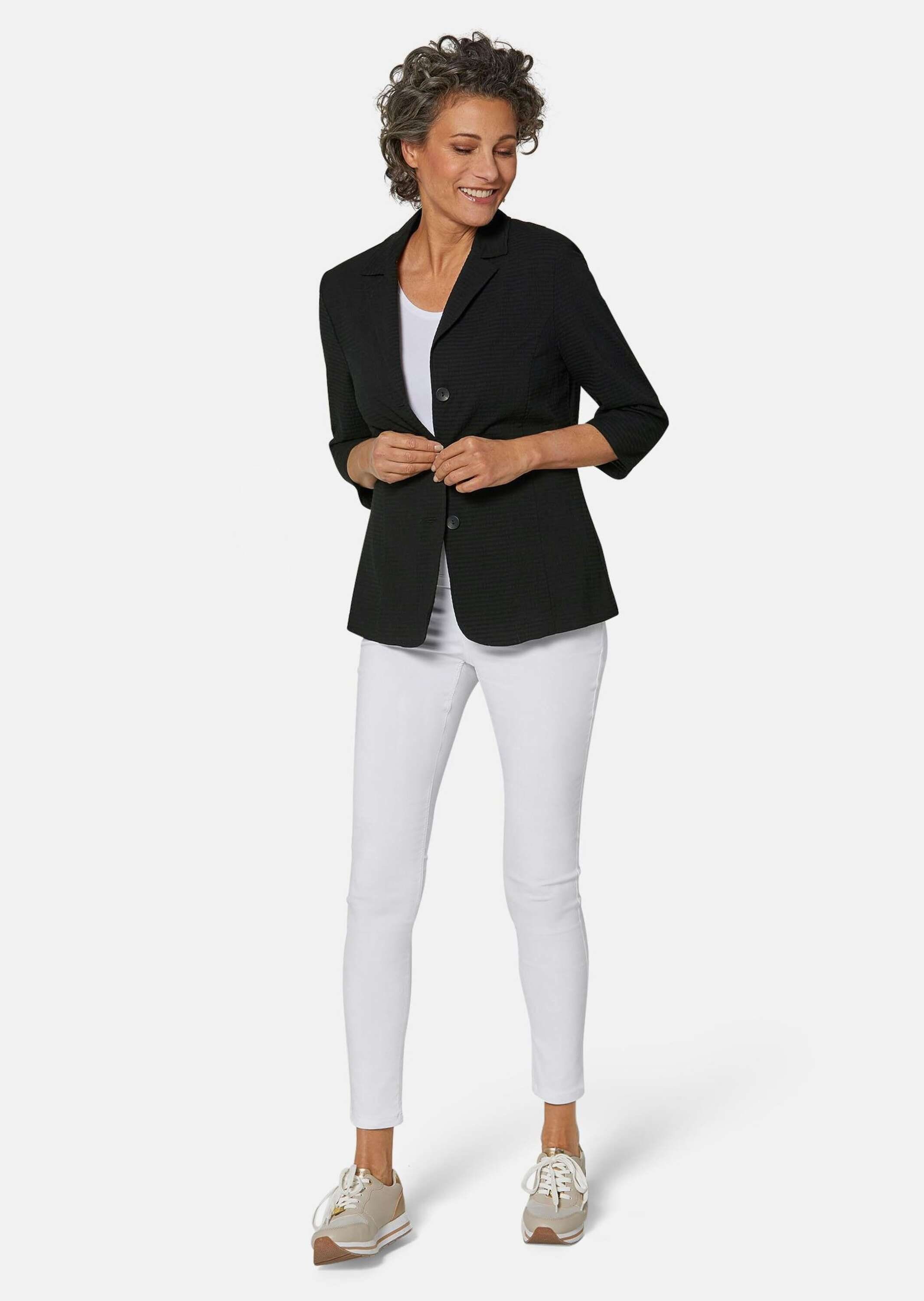 GOLDNER Jackenblazer Baumwollblazer mit Reverskragen Leichte Jerseyjacke mit 3/4-Ärmeln, Teilungsnähten und Knöpfen