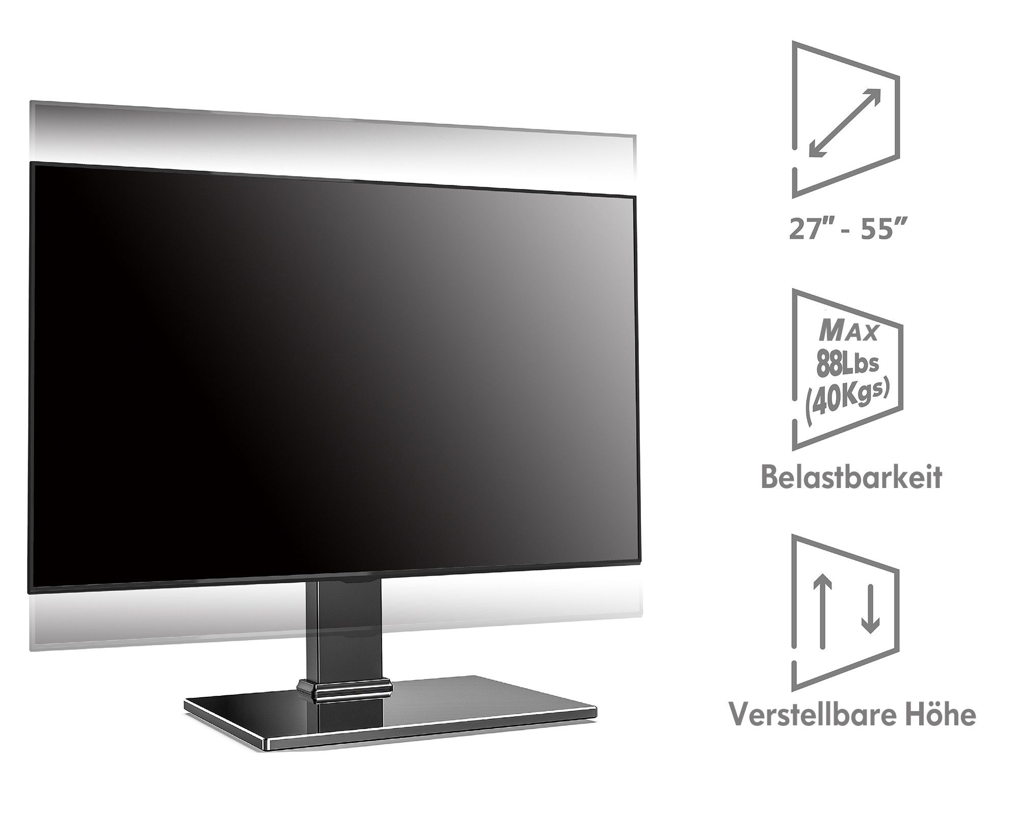 FITUEYES TV-Ständer TV-Halterung, Fernseher-Ständer, 27-55 Zoll, höhenverstellbar, (bis 55 Zoll, einfache Montage, mit rutschfesten Gummipads) – Bild 4 von 5