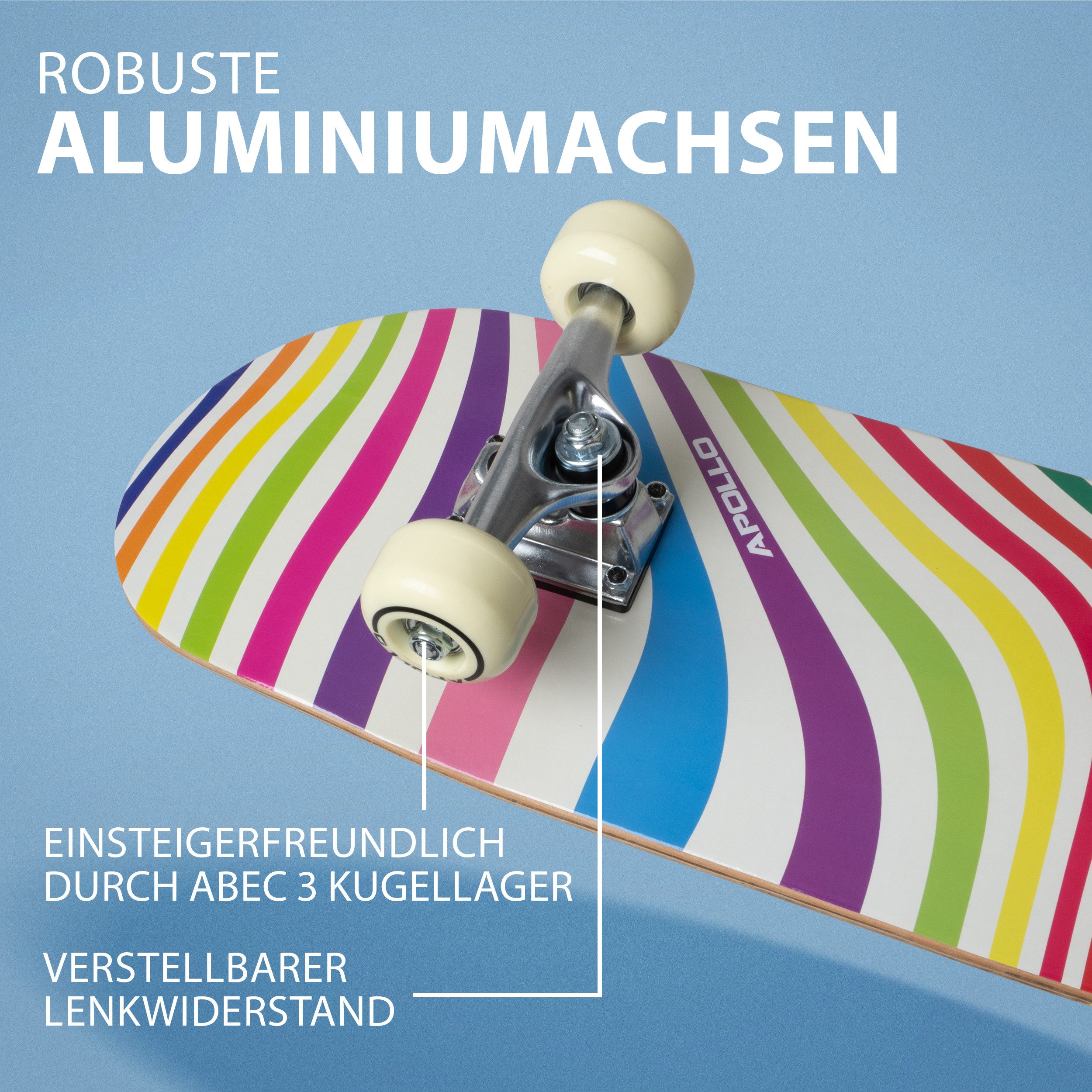 Apollo Skateboard Kinderskateboard 28" Kinder, Longboard, für Kids und Teens, ABEC 3 und Aluminium Achsen