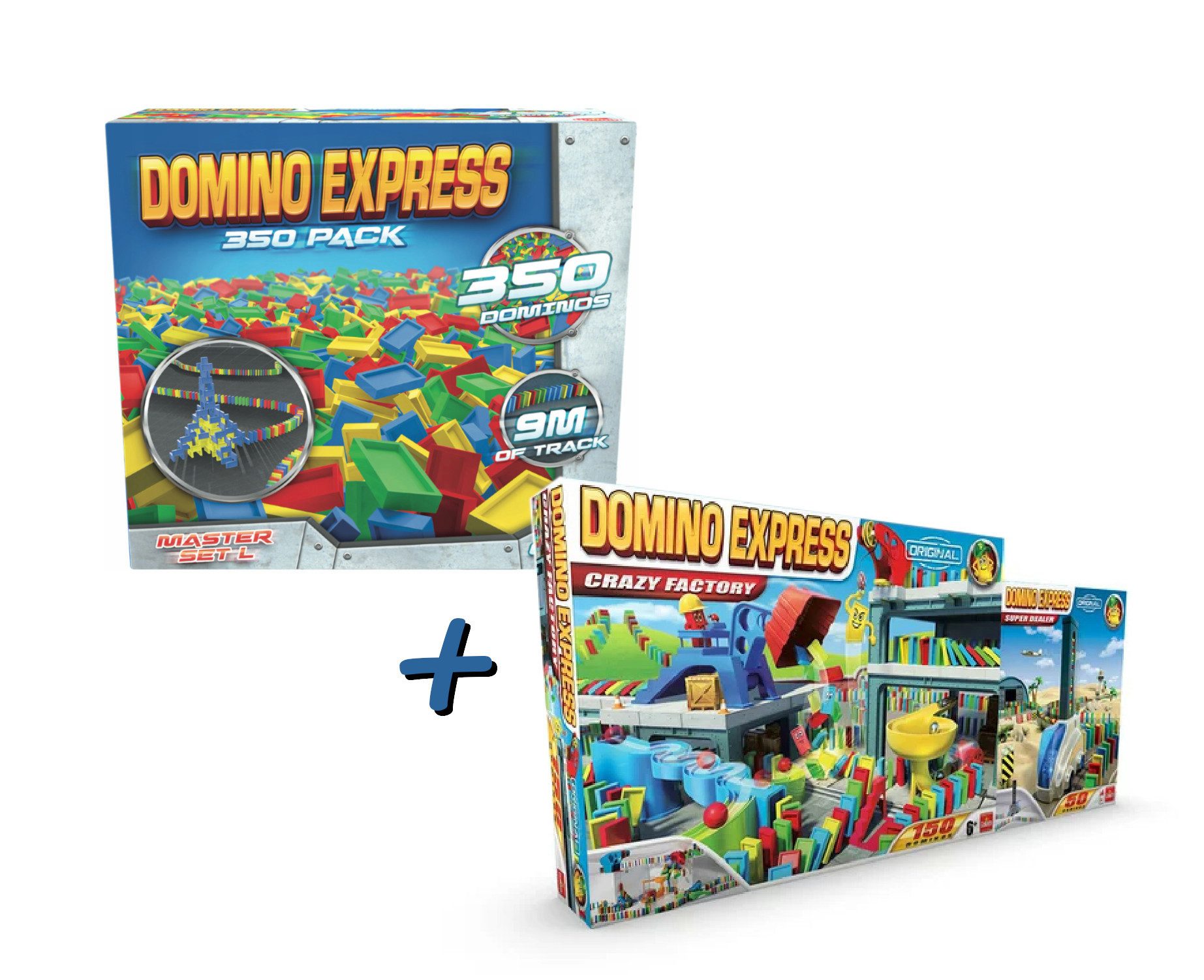 Goliath® Spiel Domino Express Master Set L + Crazy Factory inkl. Super Dealer, ermöglicht eine bis zu 9 Meter lange Strecke