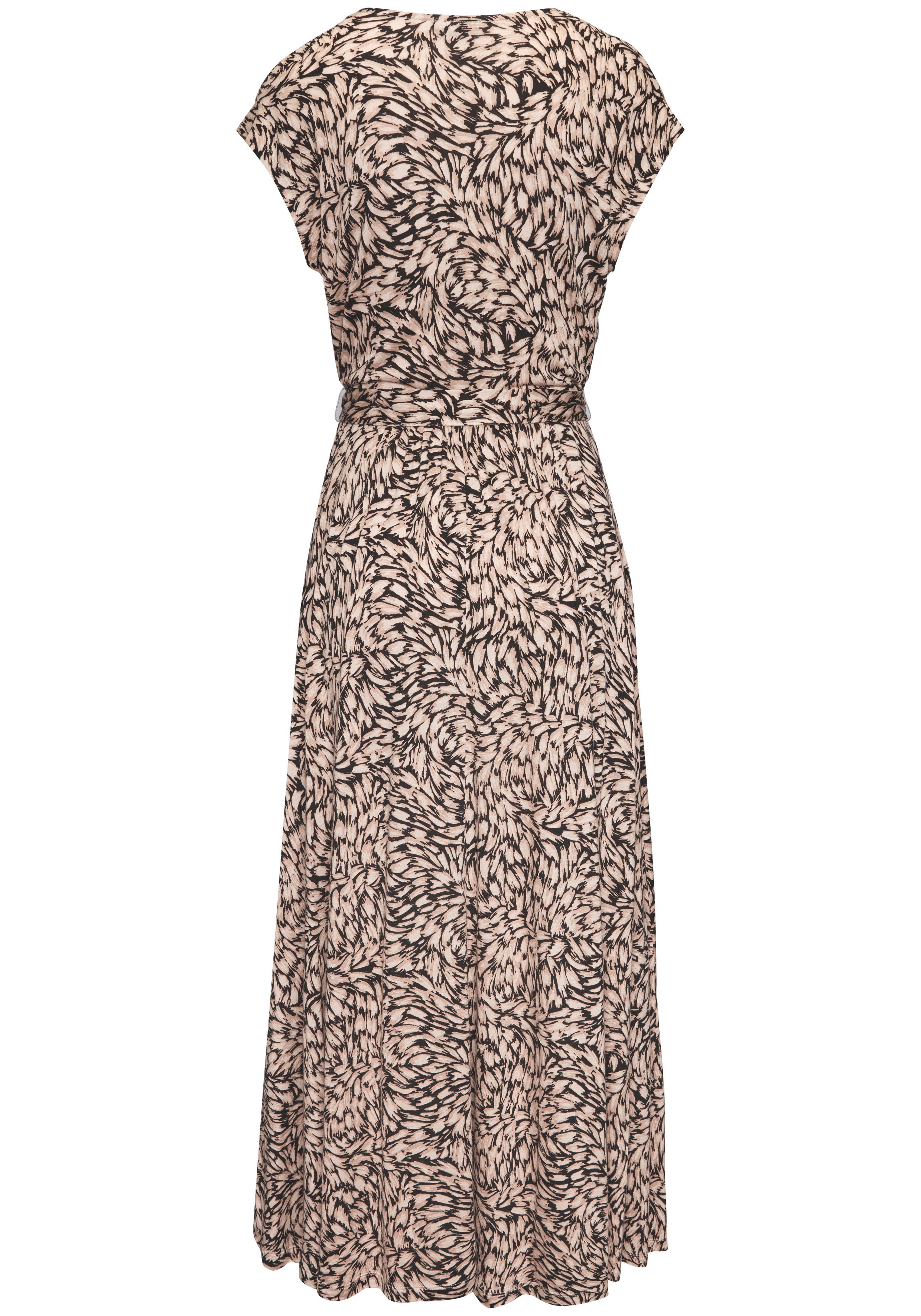 Buffalo Maxikleid in Wickeloptik mit Alloverdruck (mit Bindegürtel) Jerseykleid, Sommerkleid mit Taschen, Strandkleid, Viskosekkleid