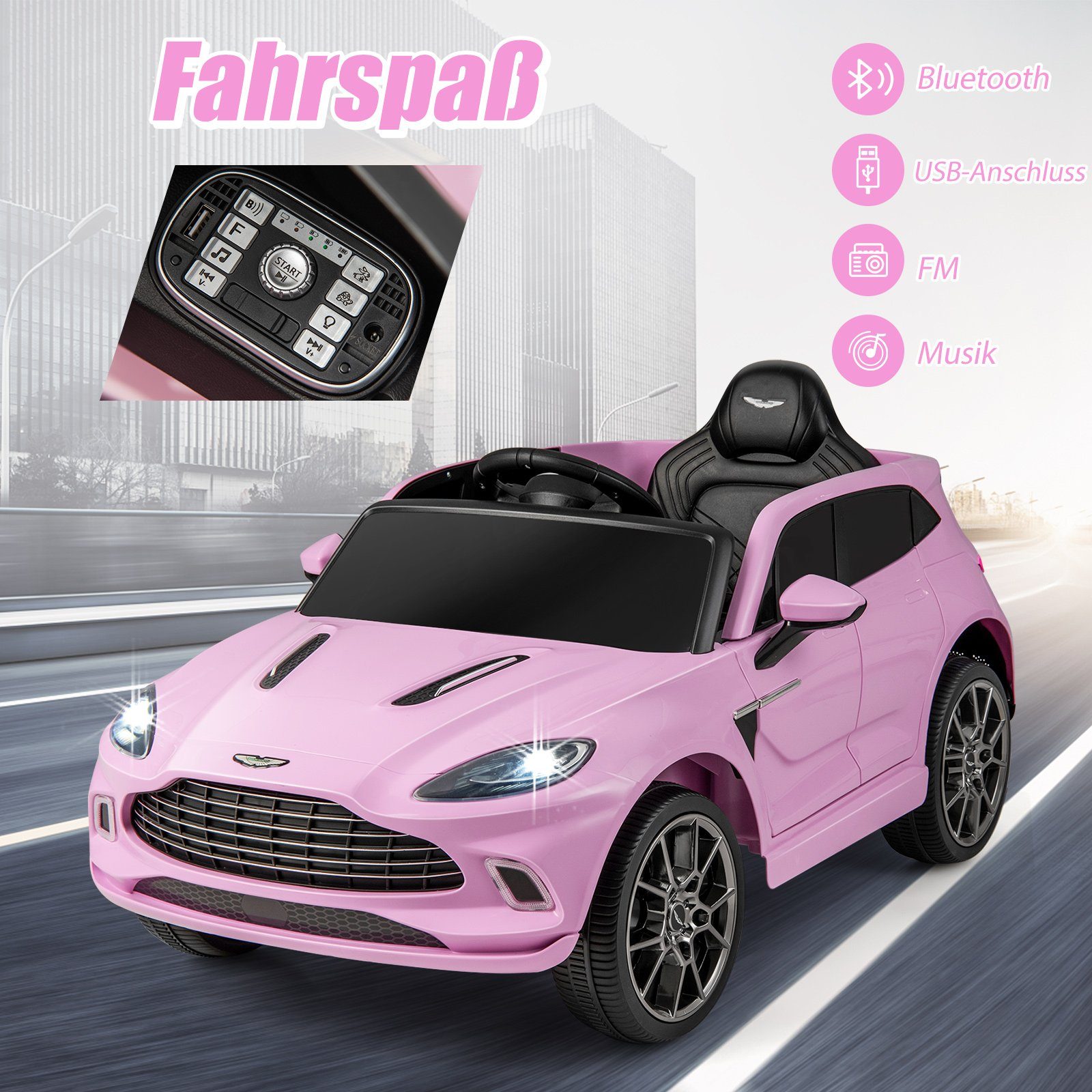COSTWAY Elektro-Kinderauto Aston Martin, Elektroauto, mit USB, Fernbedienung, Musik