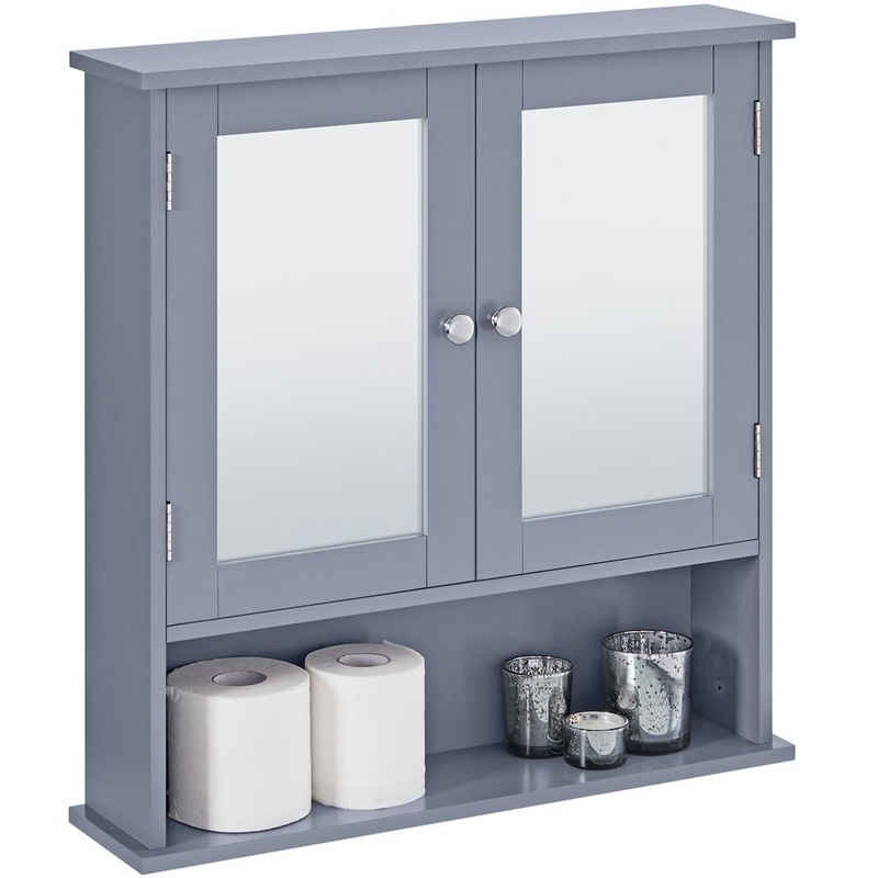 Yaheetech Hängeschrank Badschrank mit Spiegeltür, Badschrank Wandspiegel Spiegelschrank mit höhenverstellbarer Ablage für Badzimmer/Küche 56cmx13cmx58cm Grau