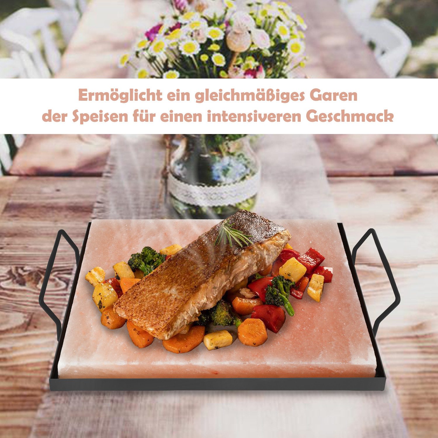 Clanmacy Grill-Salzstein Salzstein mit Halter 30x20x3cm Hochwertiger CHEF Set Fisch BBQ (1-St) – Bild 3 von 5