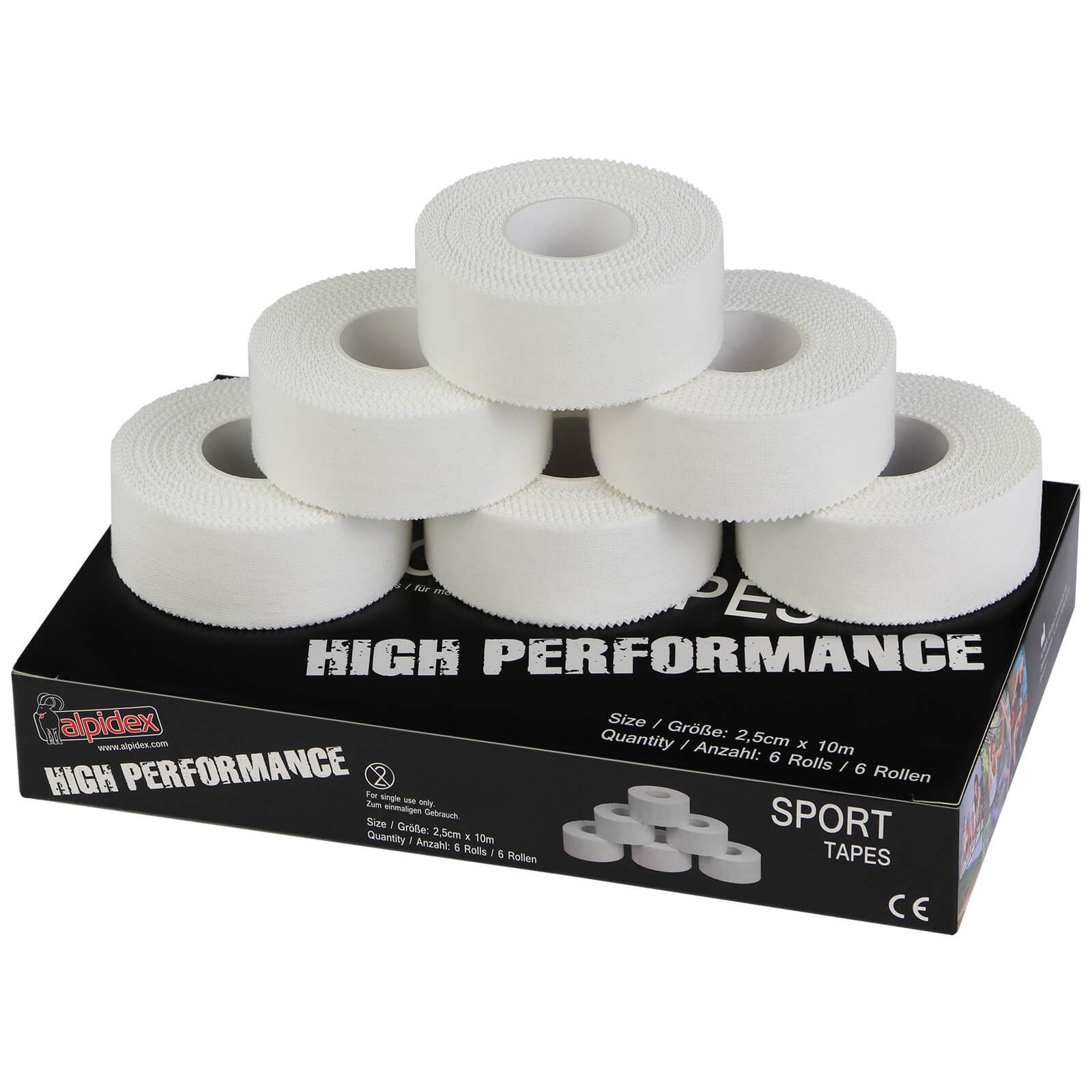 ALPIDEX Bandage 6 x ALPIDEX Sport-Tape 2,5 cm x 10 m Farbe: weiß