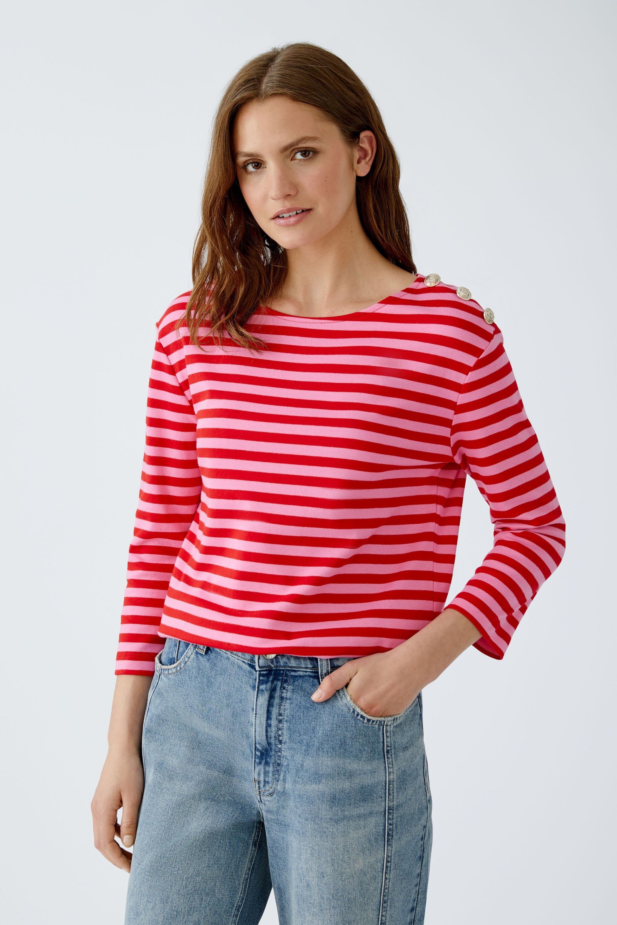 Oui Langarmshirt SUNALA T-Shirt reine Baumwolle günstig online kaufen