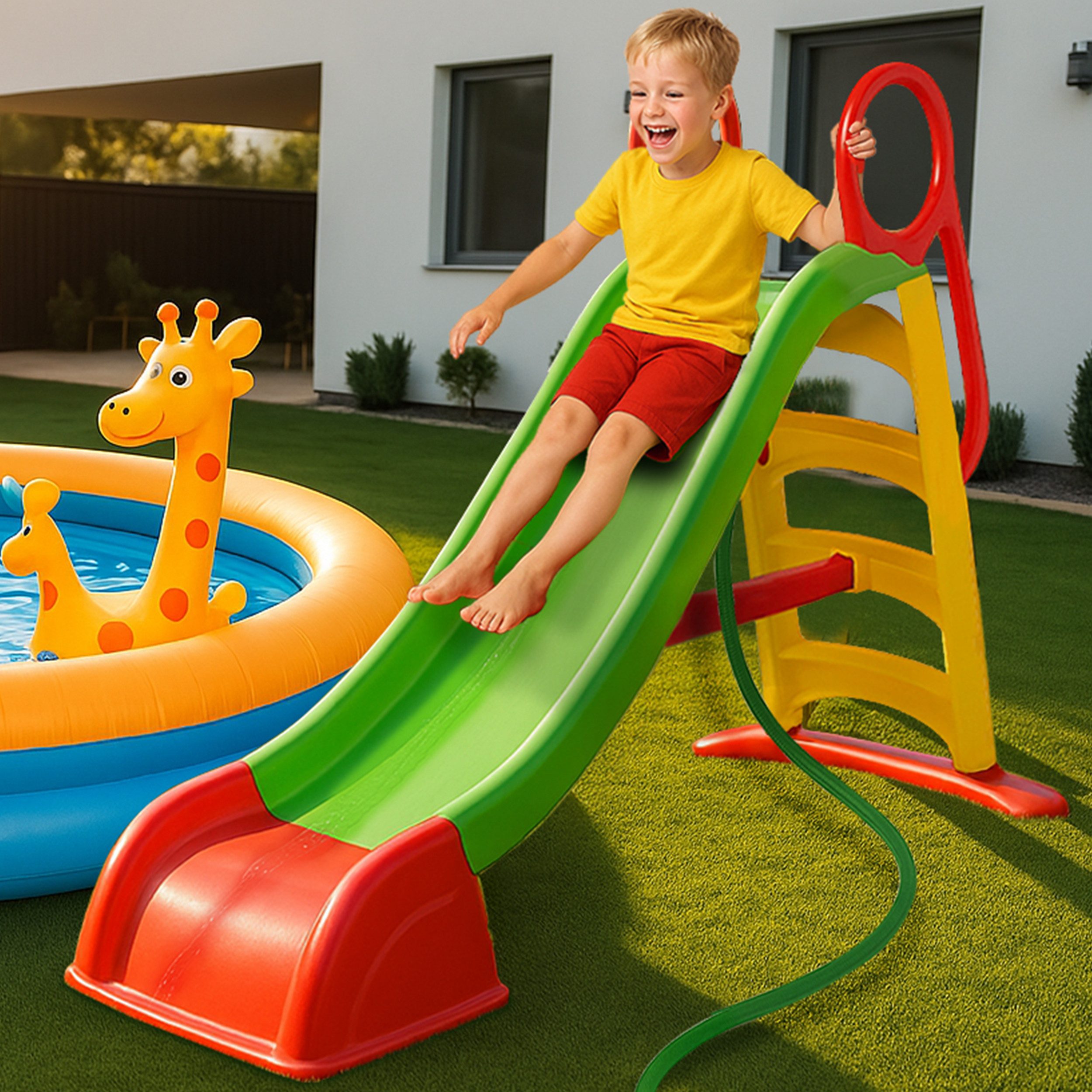 Onbest Rutsche Kinderrutsche mit Wasseranschluss, Outdoor, Indoor, 180cm Rutschbahn, Made in EU, bis 50 kg