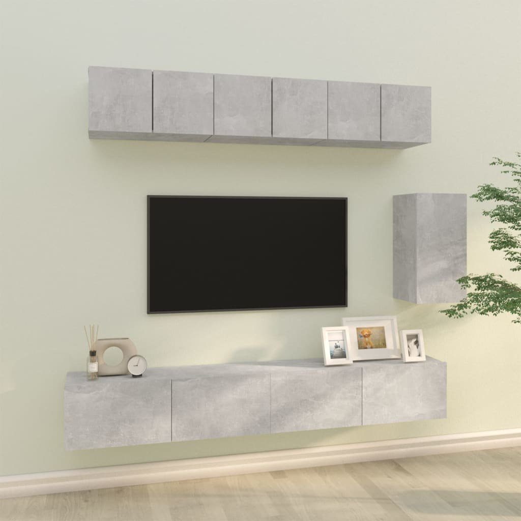 vidaXL TV-Schrank 6-tlg. TV-Schrank-Set Betongrau Holzwerkstoff (6-St)