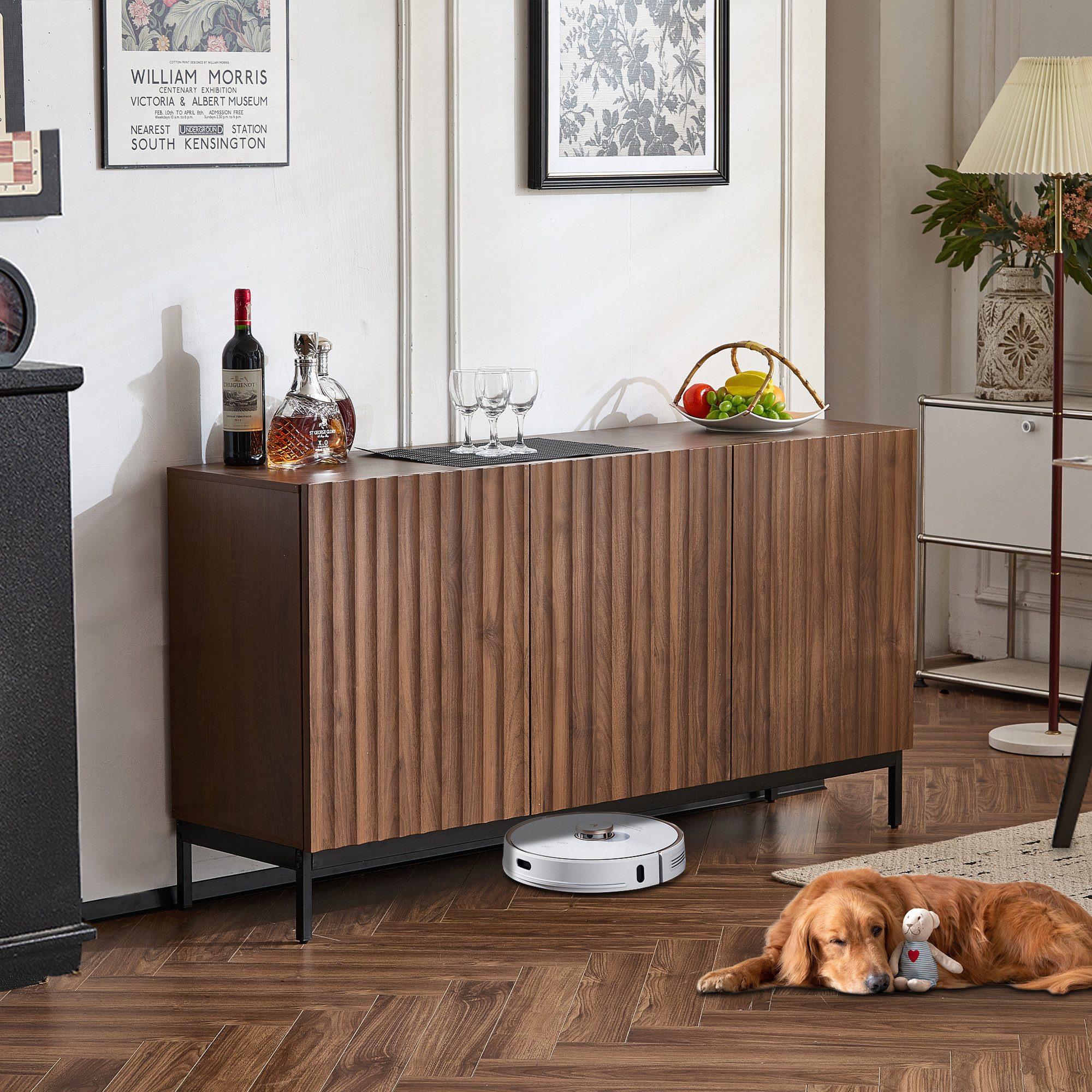 STILVORA Sideboard Küchenschrank in welliges 3D-Design,Beistellschrank mit Kippsicherung (Kommode, Anrichte, Wohnzimmerschrank, Aufbewahrungsschrank, 1 St., 3 Türen), verstellbare Regale,geräuscharme Schubladen, multifunktionale Nutzung