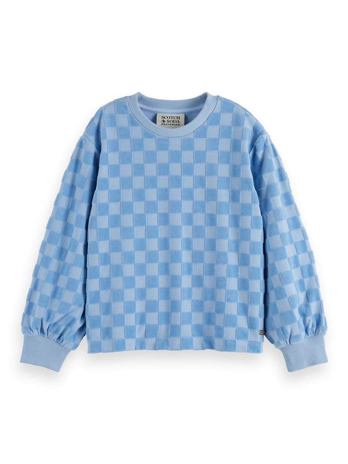 Scotch & Soda Sweatshirt SCOTCH & SODA Sweatshirt hellblau Velours Schachbrettmuster