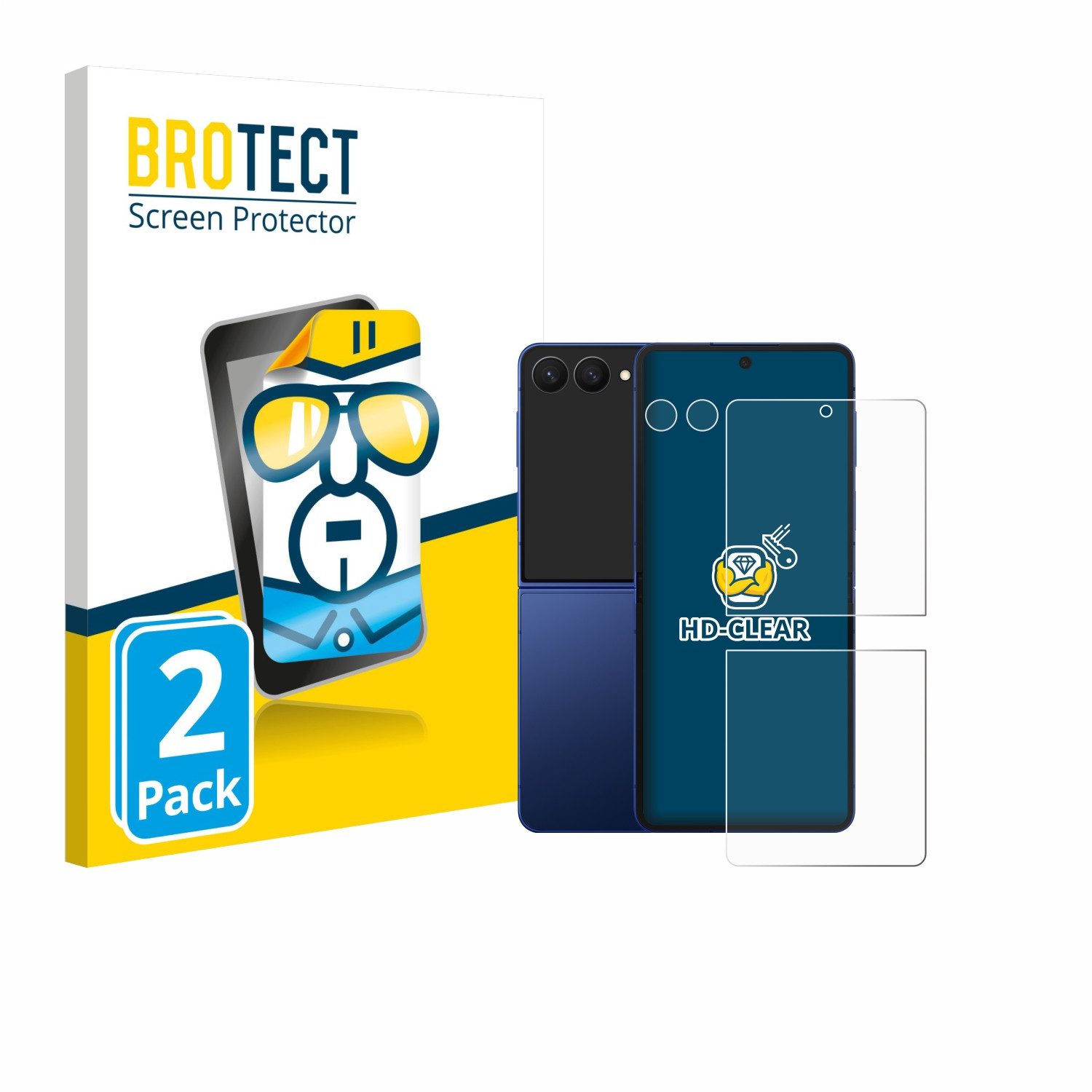 BROTECT Displayschutzfolie Schutzfolie für Samsung Galaxy Z Flip 7 (Display+Kamera), 2 Stück, Displayschutz Schutz Folie Klar Transparent