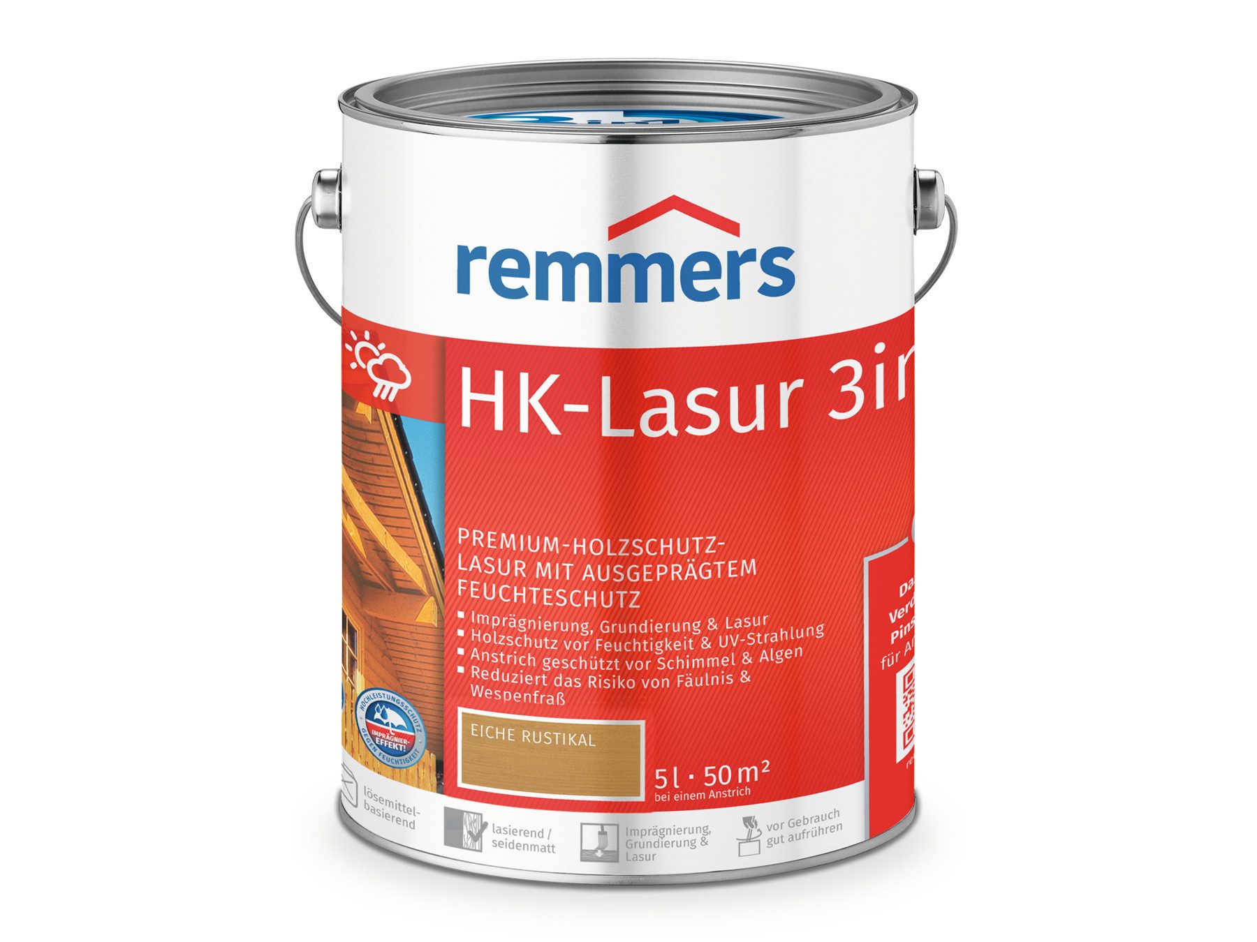 Remmers Holzschutzlasur HK-Lasur 3in1 5 Liter für aussen, 3facher Holzschutz mit Imprägnierung + Grundierung + Lasur