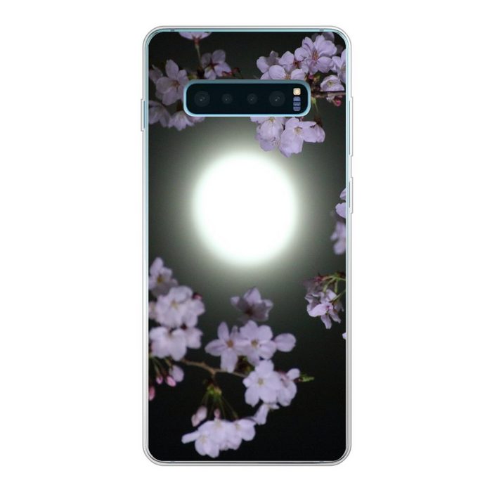 MuchoWow Handyhülle Mond - Schwarz - Blüte Phone Case Handyhülle Samsung Galaxy S10+ Silikon Schutzhülle