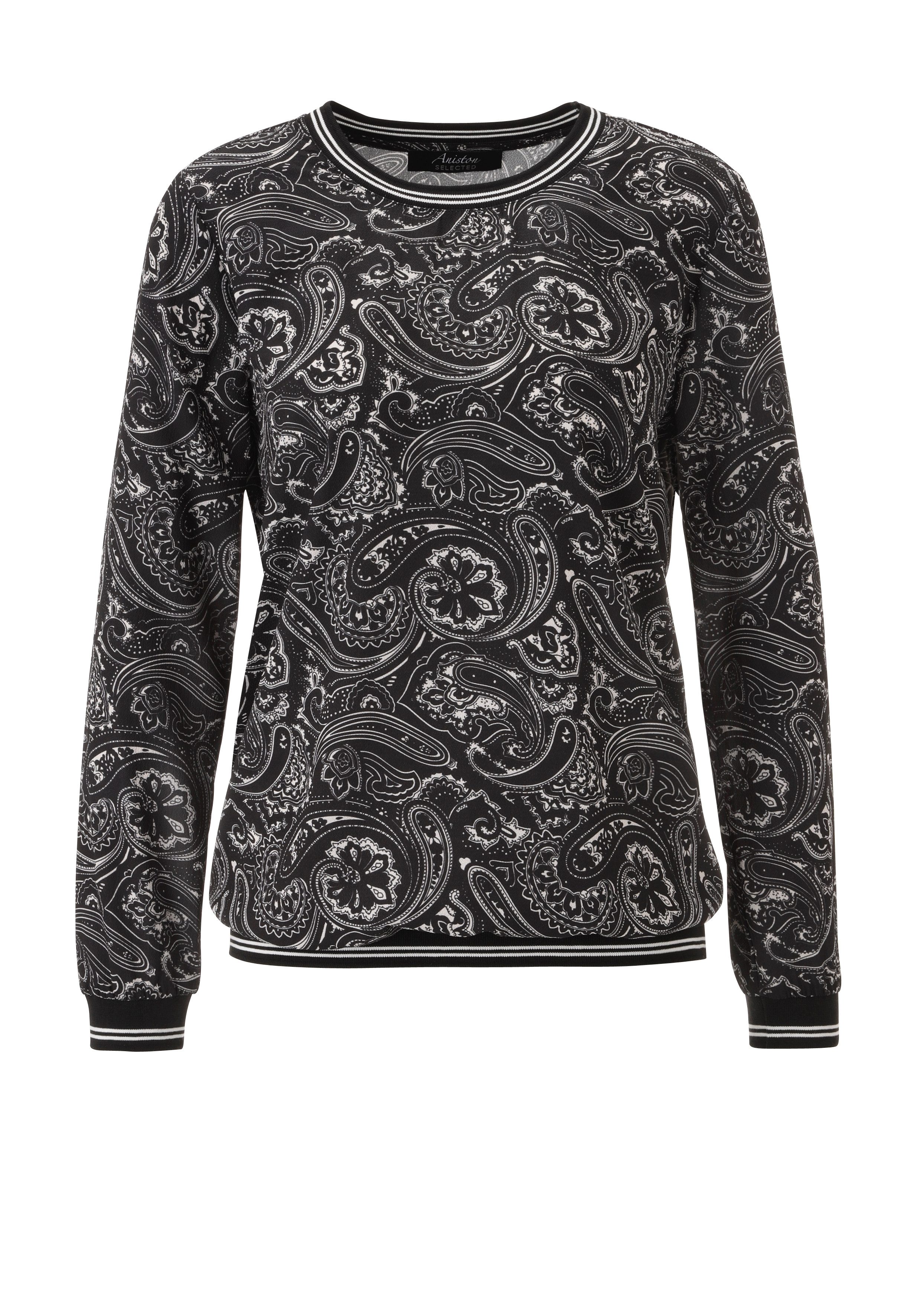 Aniston SELECTED Shirtbluse mit gestreiften Bündchen und Ornamentmuster allover - NEUE KOLLEKTION – Bild 5 von 5