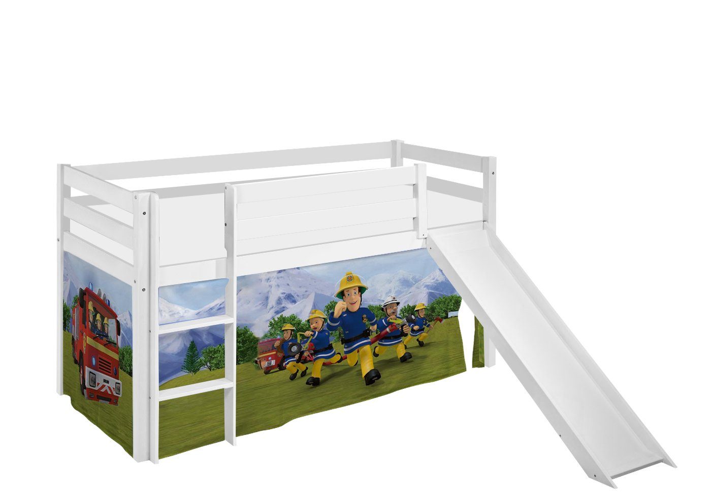 Lilokids Hochbett Spielbett JELLE mit Rutsche FEUERWEHRMANN SAM 90x190cm - LILOKIDS