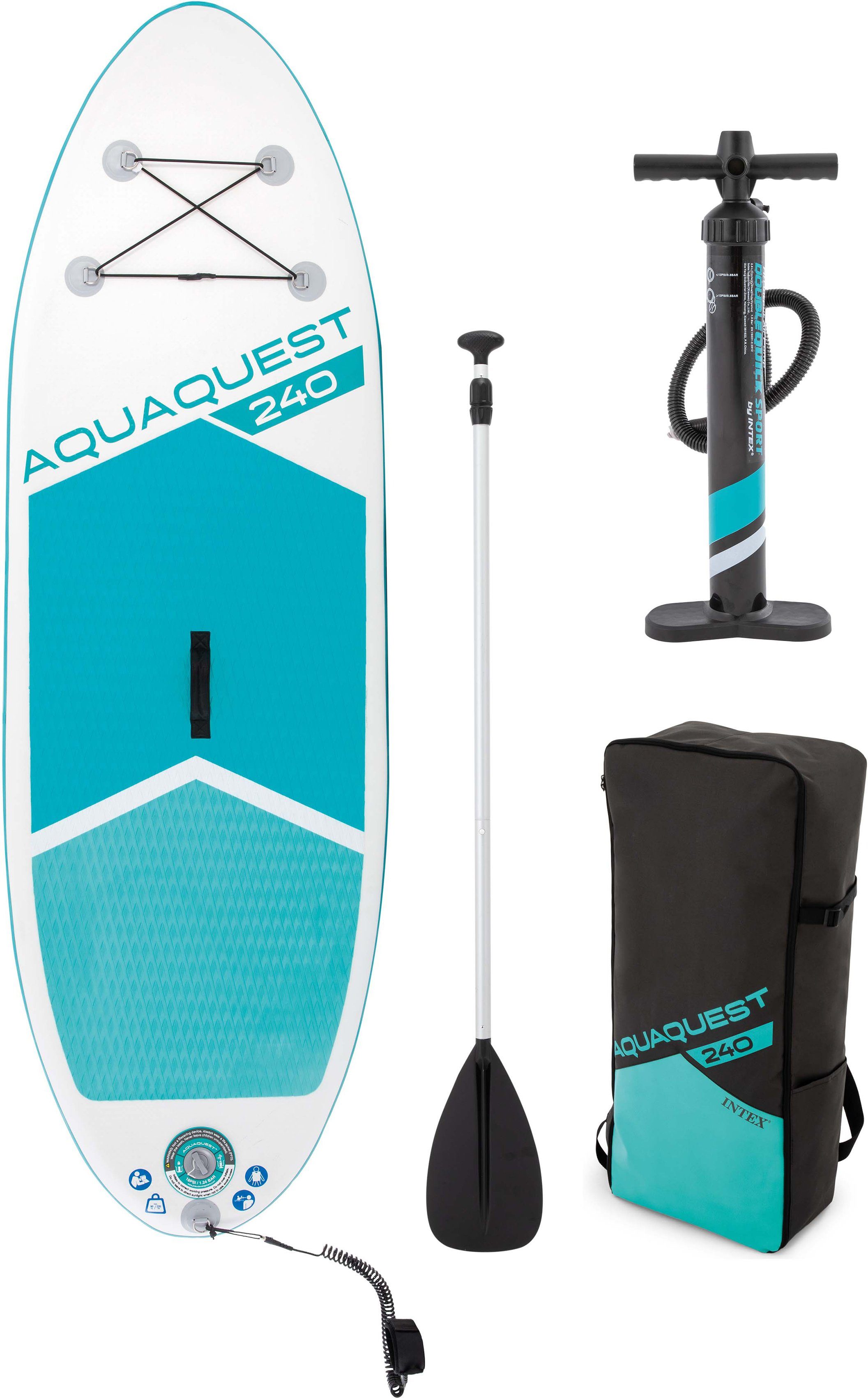 Intex Inflatable SUP-Board AQUA QUEST 240, (Set, 3 tlg., mit Paddel, Pumpe  und Transportrucksack)