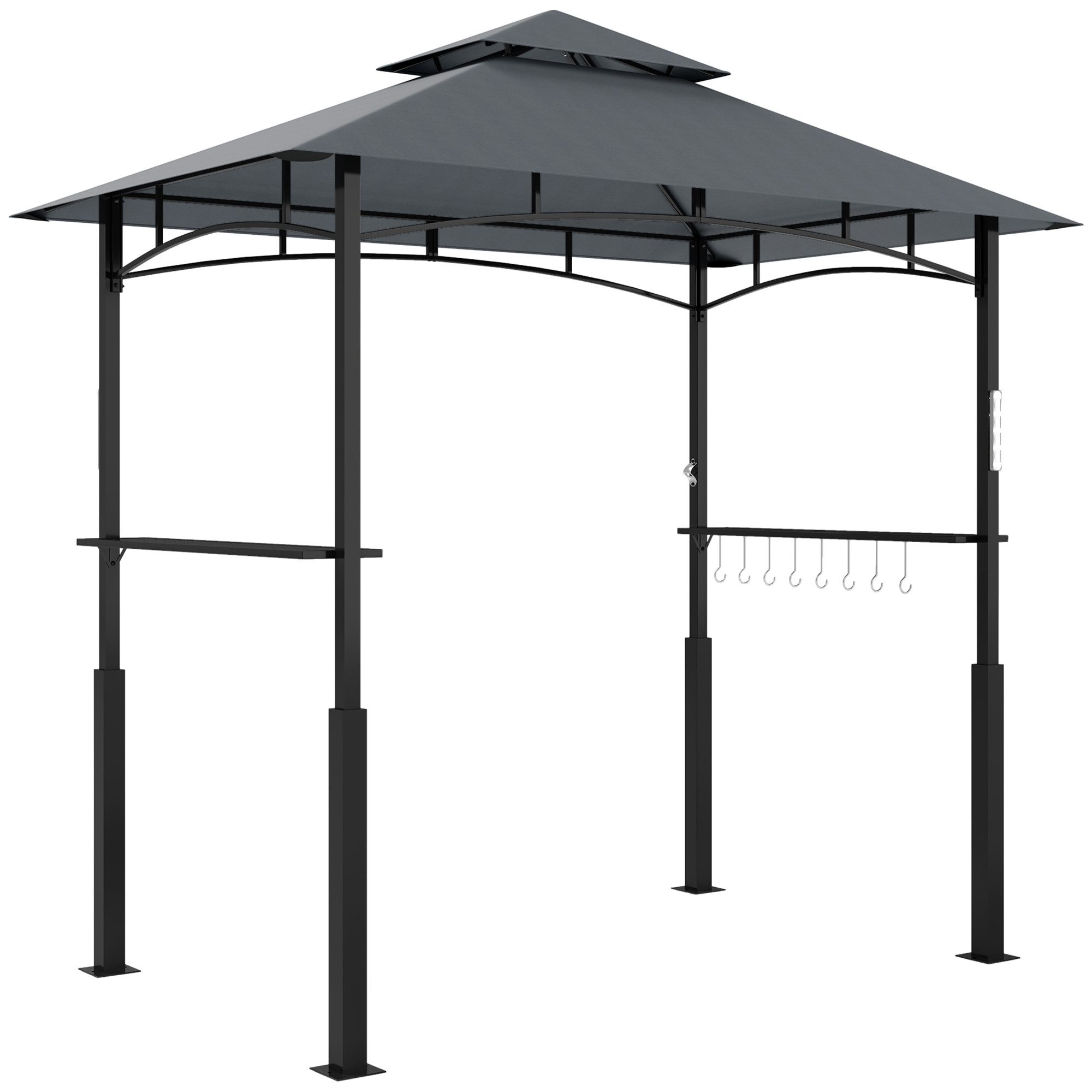 MC Star Pavillon Grillpavillon, Gartengrillzelt mit Gewürzregalen, LED-Beleuchtung, Metall, Kunststoff, 243L x 148B x 248H cm, Grau